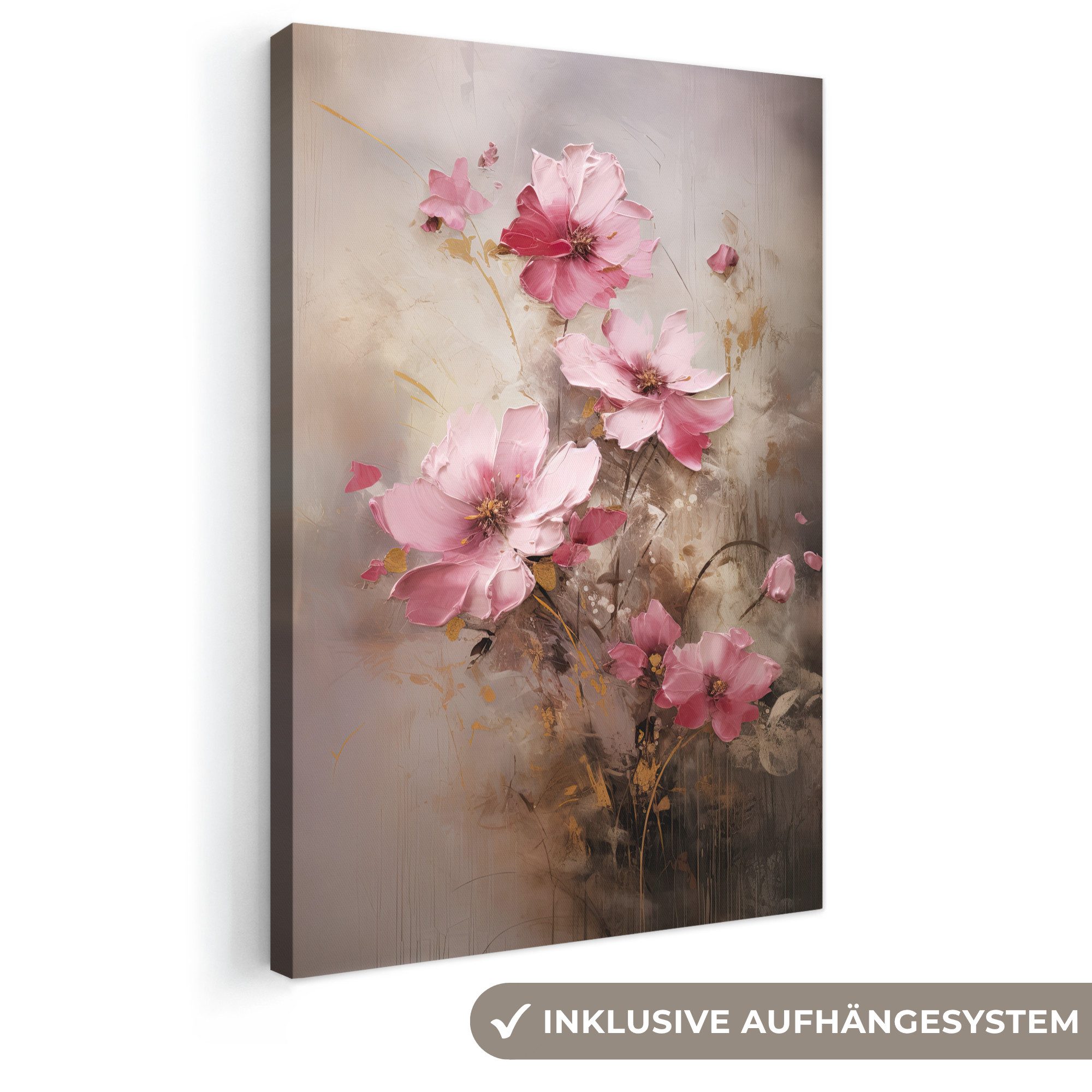 OneMillionCanvasses® Leinwandbild Blumen - Rosa - Kunst - Aquarell, Fotodruck (1 St), Leinwand Canvas Wandbild, Wanddekoration 20x30 cm