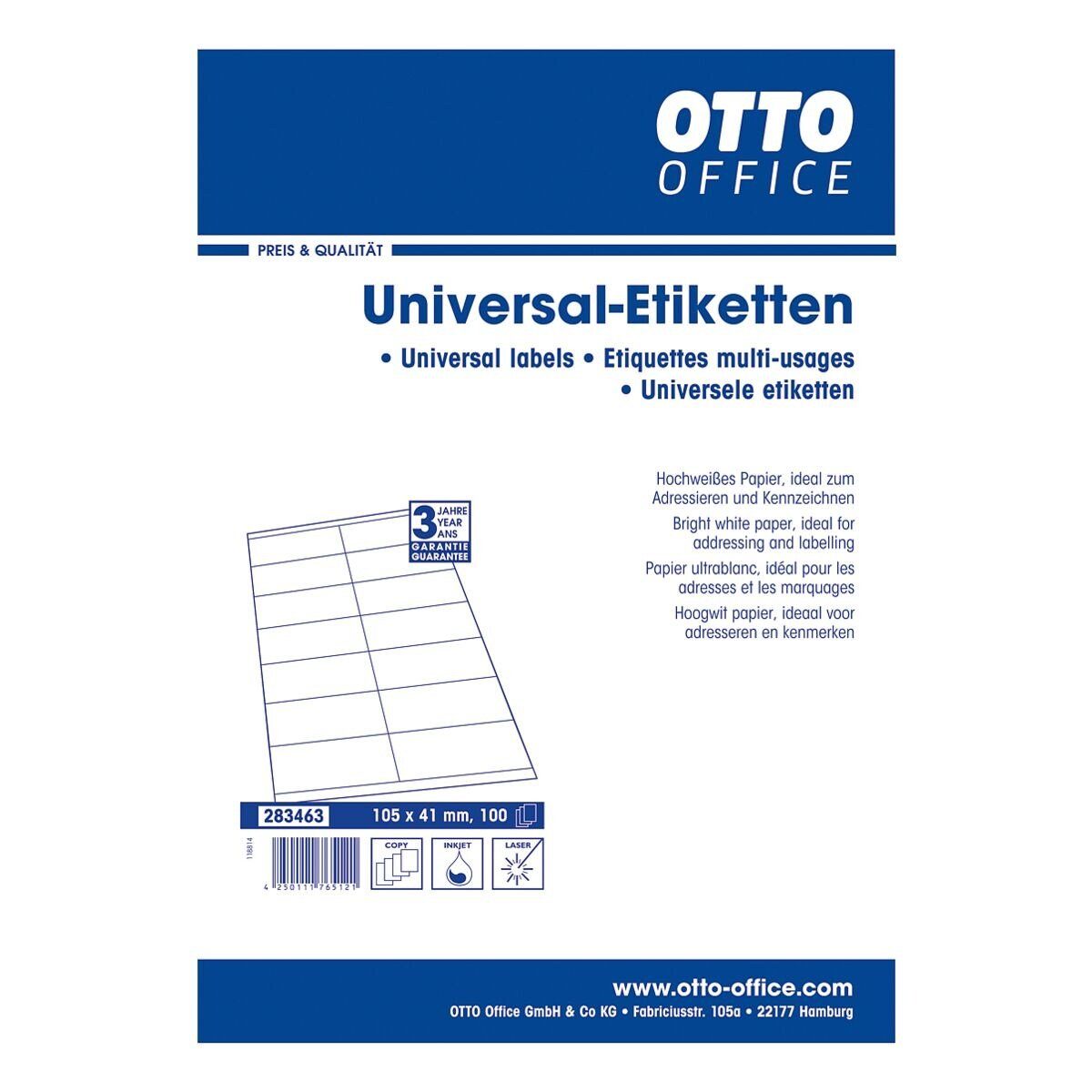 Otto Office Etiketten Standard, 1400 Stück, Adresse lang (105x41 mm), hochweiß, selbstklebend
