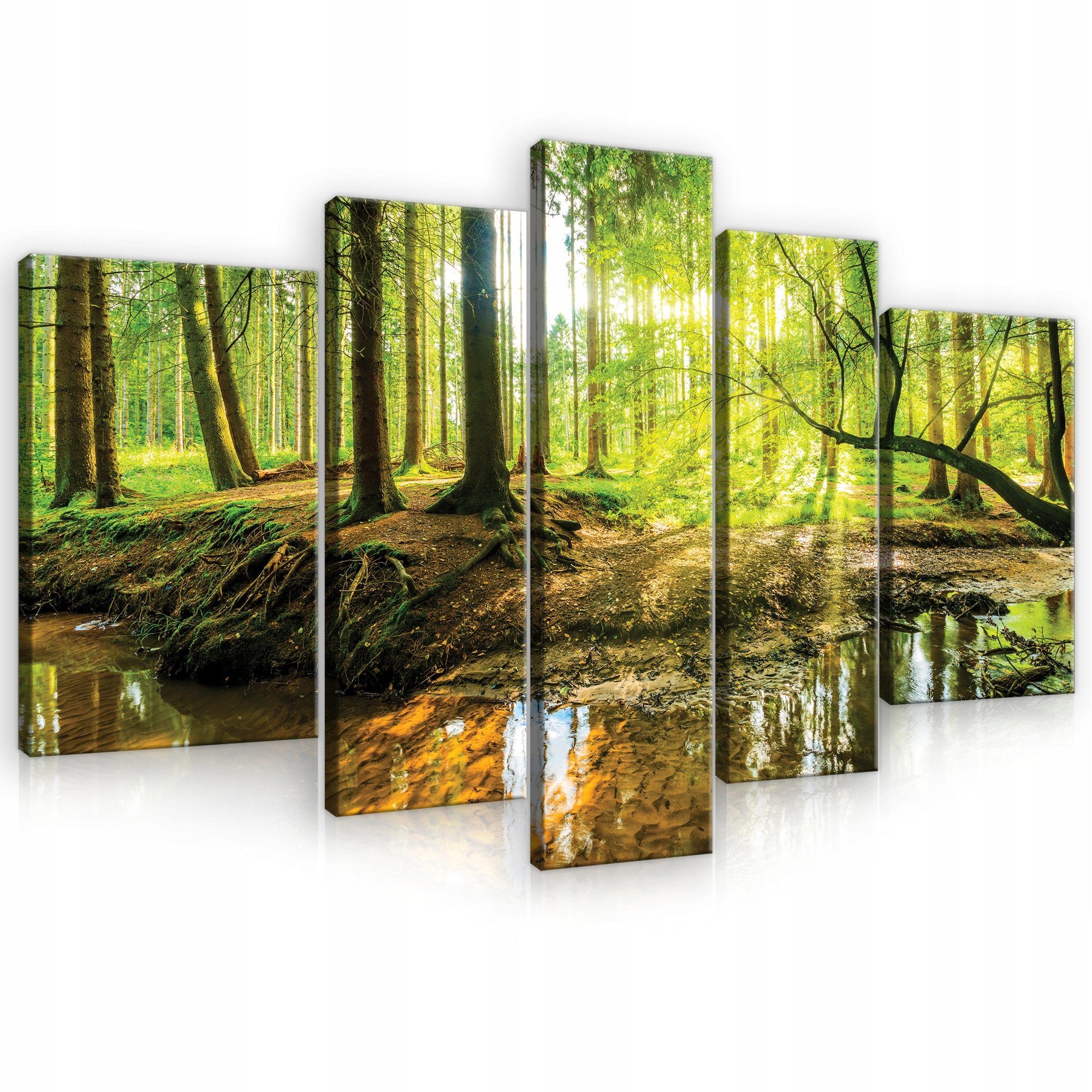 Wallarena Leinwandbild Wald Natur Landschaft Wandbild 170x100 cm Groß SET XXL Wandbilder Leinwandbilder Modern Canvas Kunstdruck Bild Auf Leinwand Bilder für Wohnzimmer Schlafzimmer, Wald (Set 5 teilig), Aufhängefertig