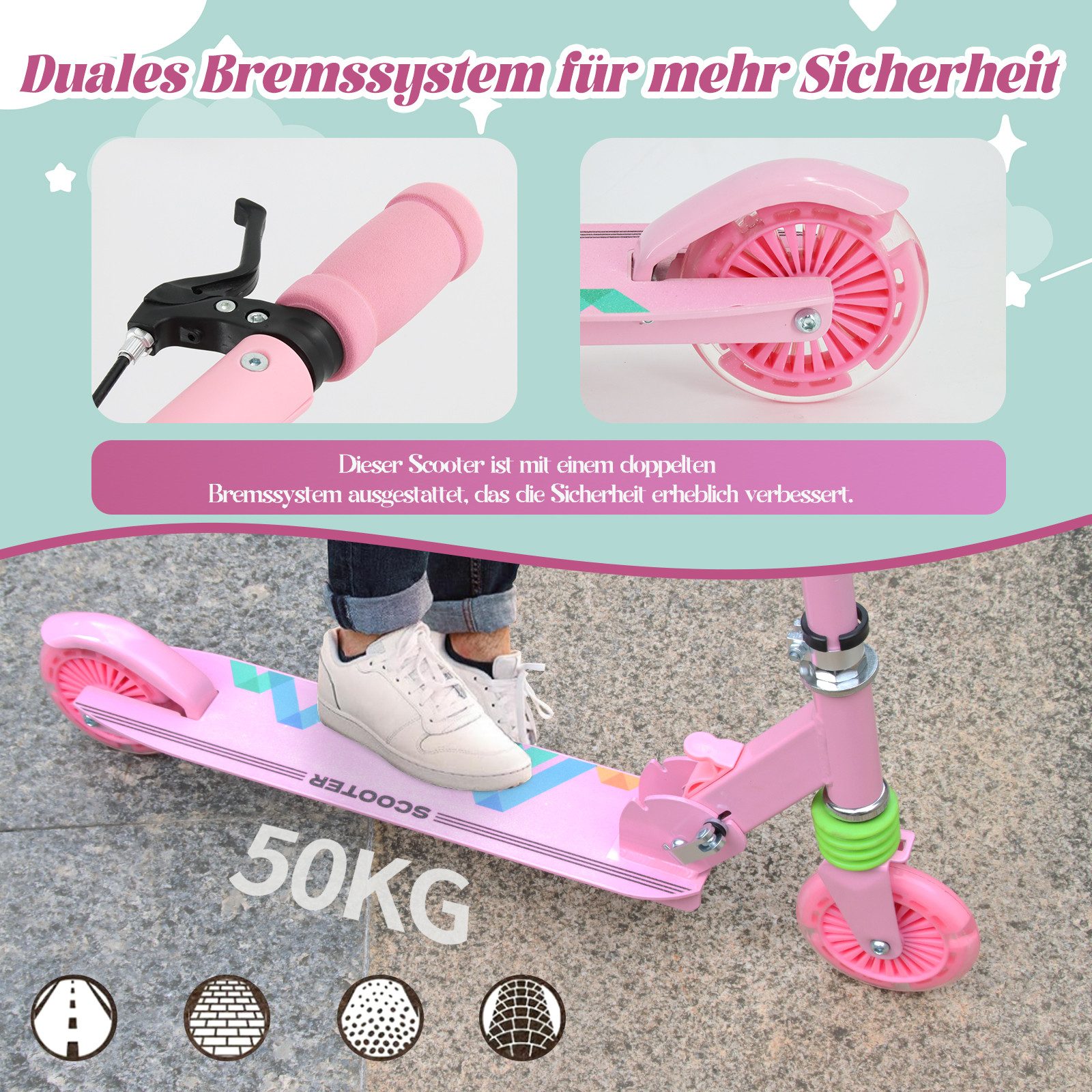 YEE RUN Cityroller für Kinder von 3-14 Jahren, faltbar, 50KG Max.