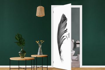 MuchoWow Türtapete Feder - Schwarz - Weiß - Natur, Matt, bedruckt, (1 St), Fototapete für Tür, Türaufkleber, 75x205 cm