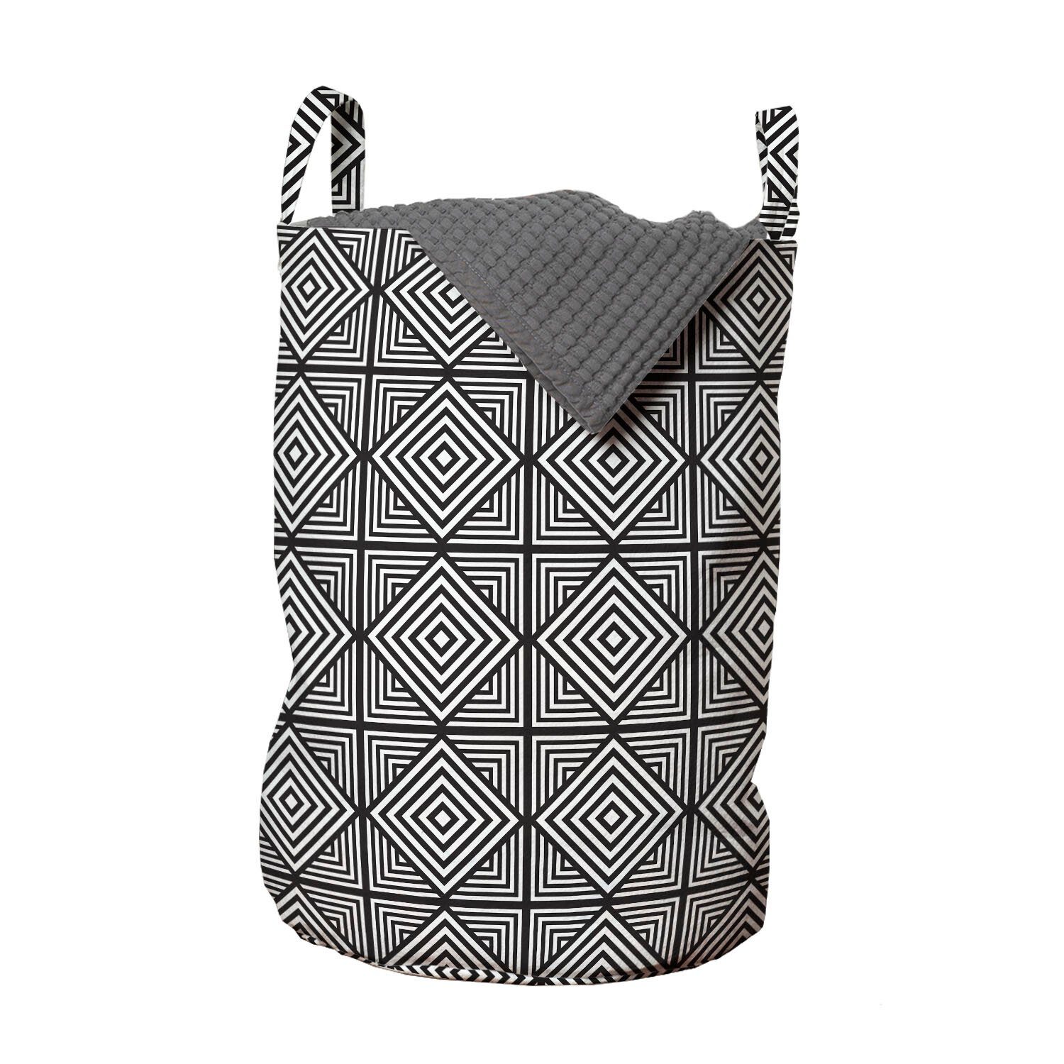 Abakuhaus Wäschesäckchen Wäschekorb mit Griffen Kordelzugverschluss für Waschsalons, Geometrisch Verschachtelte gestreifte Quadrate