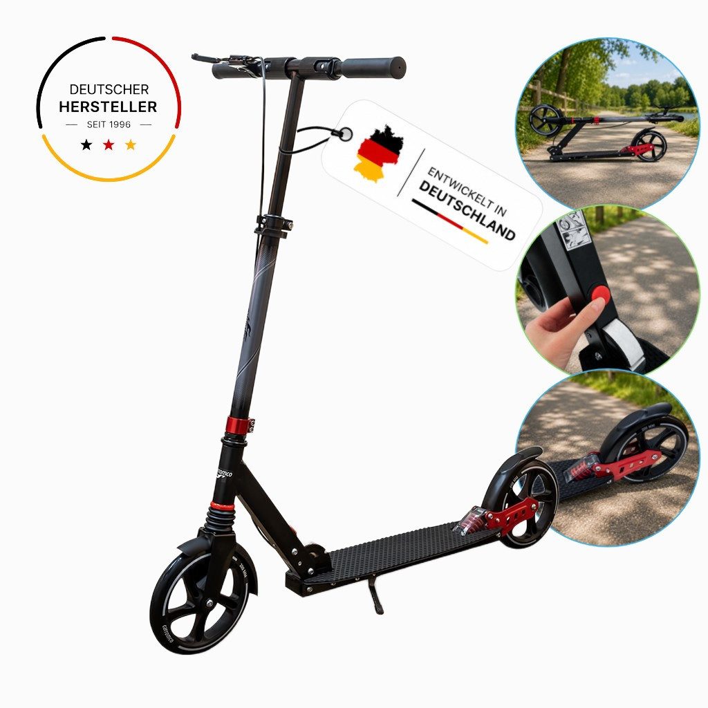 Carromco Tretroller Scooter Lugano 200, Cityroller für Kinder und Erwachsene, 20 km/h, (Geschenk zum Geburtstag, Geschenk Idee), zusammenklappbar, höhenverstellbarer Lenker, Hand- und Hinterradbremse