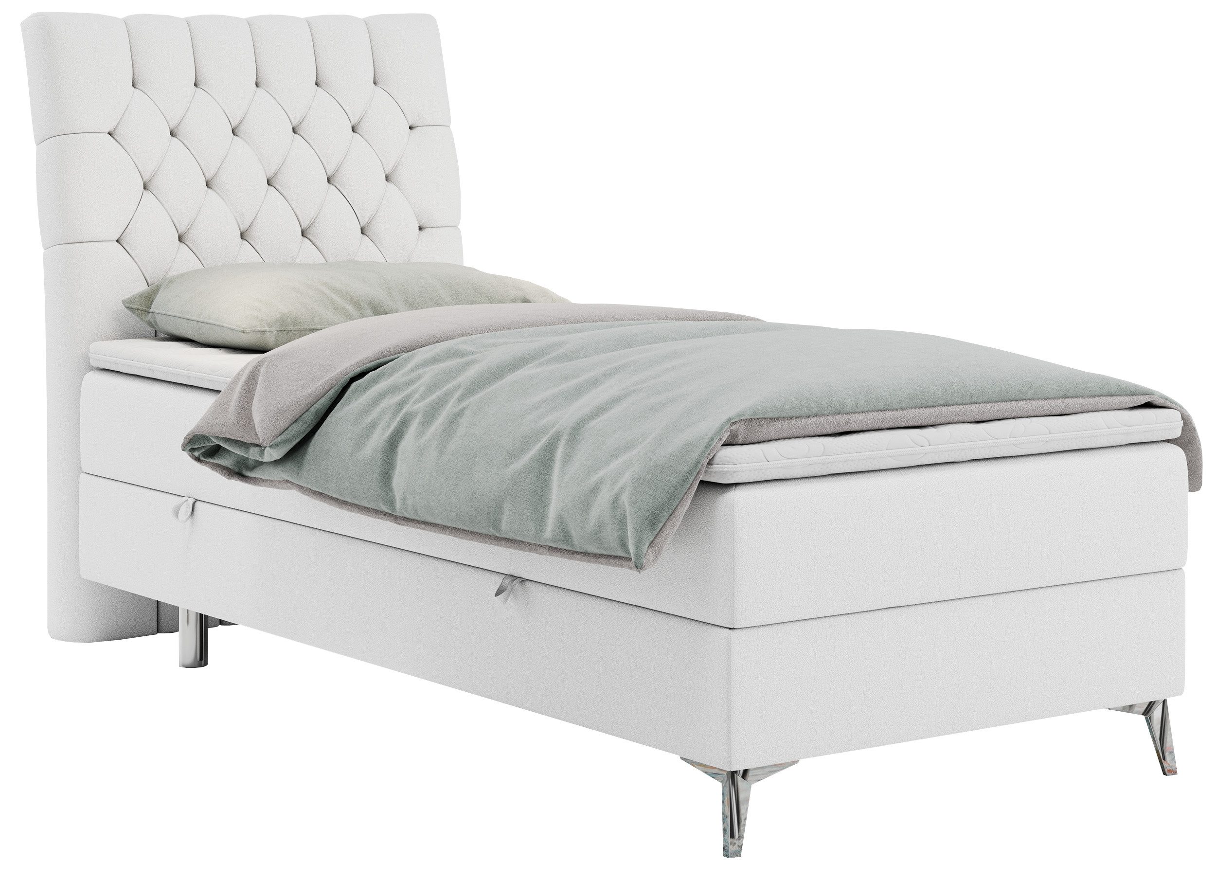 MKS MÖBEL Boxspringbett MILEN (Set, Packung, H3-Matratze, Topper T25/Visco, T30-Schaum, 7 Härtezonen), Einzelbett 90x200, Polsterbett mit Multipocket-Matratze und Topper