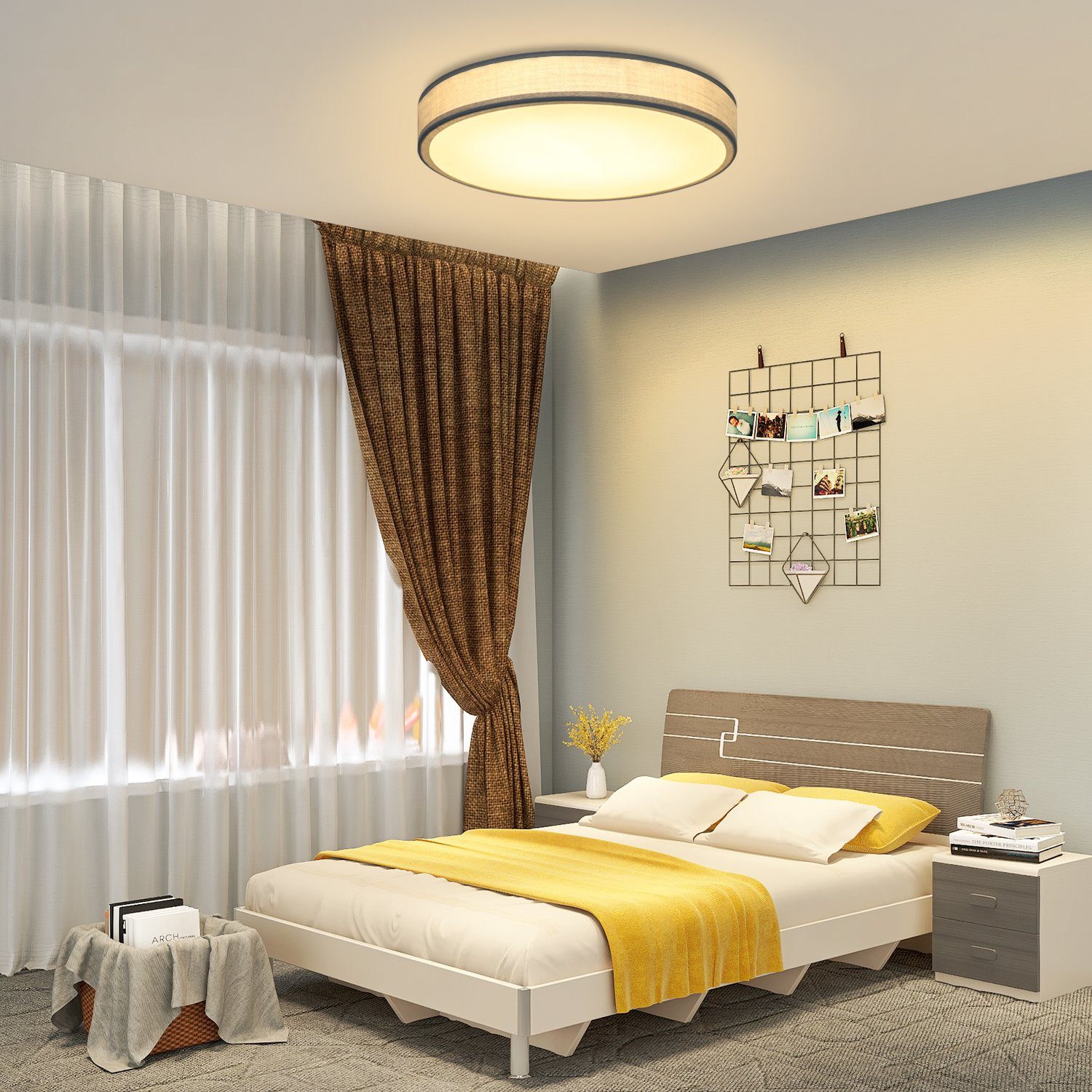 3000K Deckenleuchte Rund Grün Nettlife Stoff Warmweiße Moderne Schlafzimmerlampe 12W, LED