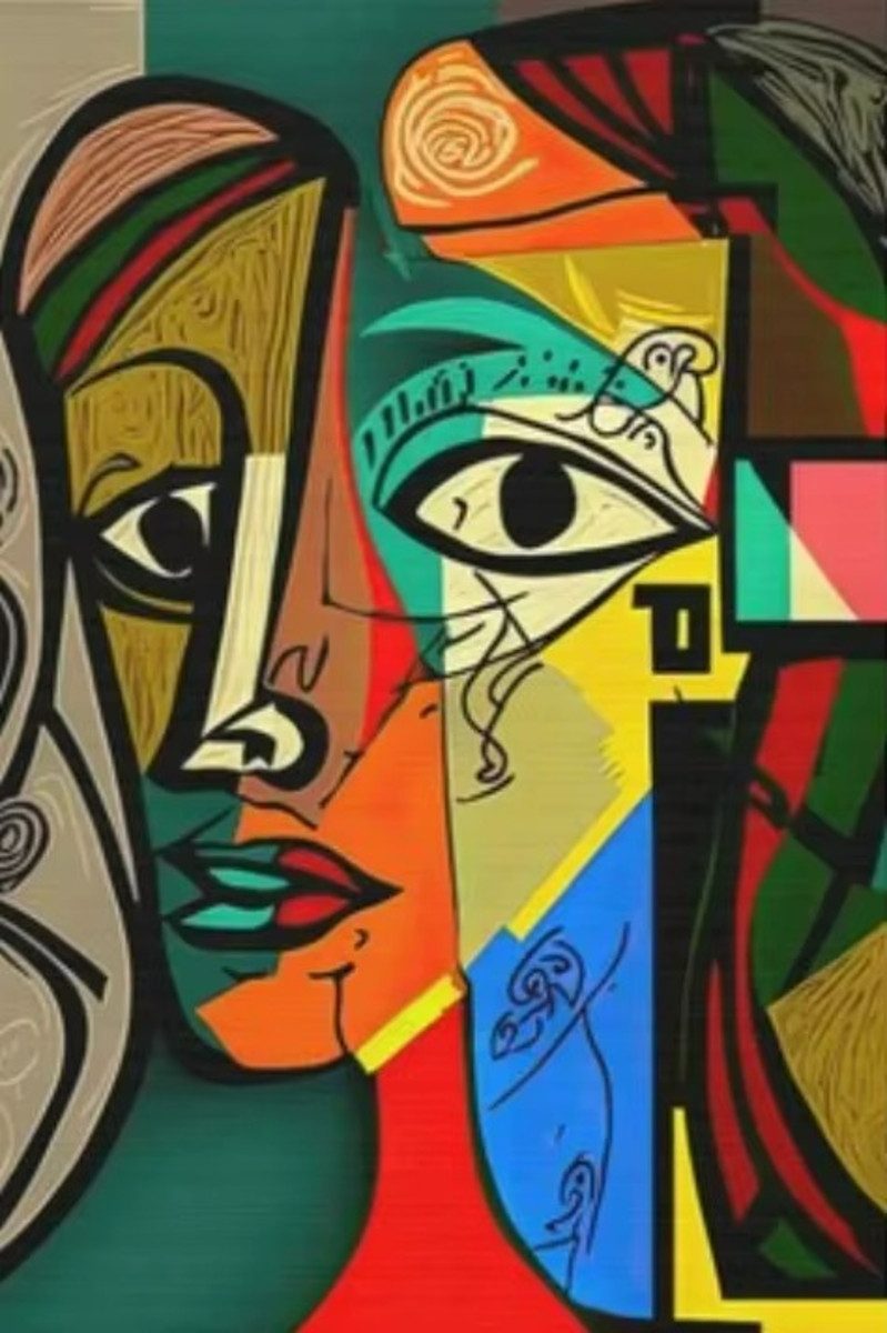 TPFLiving Kunstdruck (OHNE RAHMEN) Poster - Leinwand - Wandbild, Skandinavische abstrakte kubistische Picasso-Figuren Leinwand (Leinwandbild XXL), Farben: Orange, Blau, Rot, Weiß, Schwarz, Gelb -Größe: 30x40cm