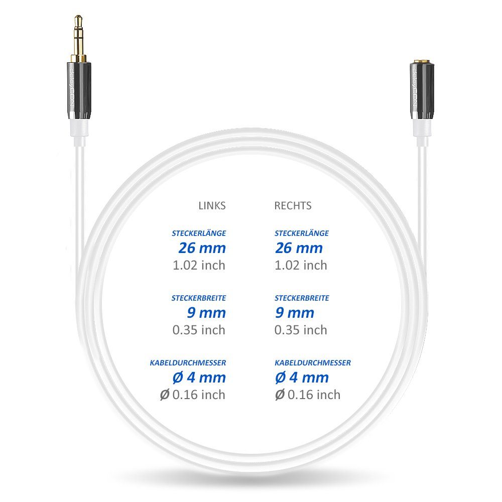 deleyCON deleyCON 3m Klinkenverlängerungskabel weiß 3,5mm Stecker zu Buchse Audio-Kabel – Bild 4 von 5