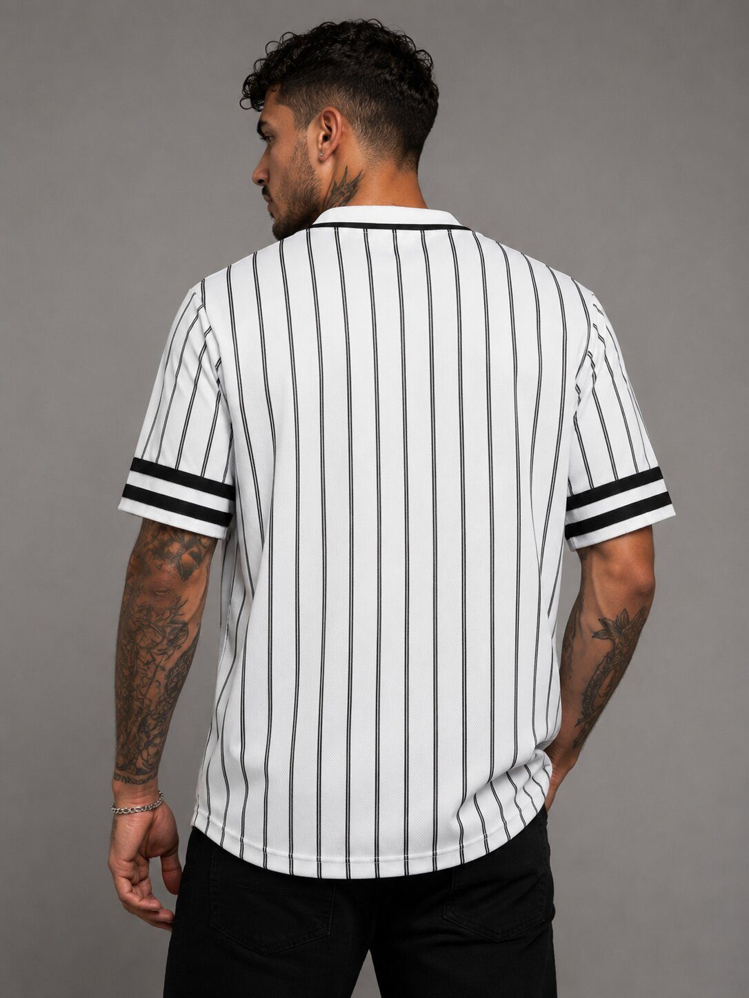 SUBLEVEL T-Shirt Herren Shirt Rugby Jersey Logo moderner Look verlängerter Rücken, All Over Streifen, Frontapplikation – Bild 2 von 5
