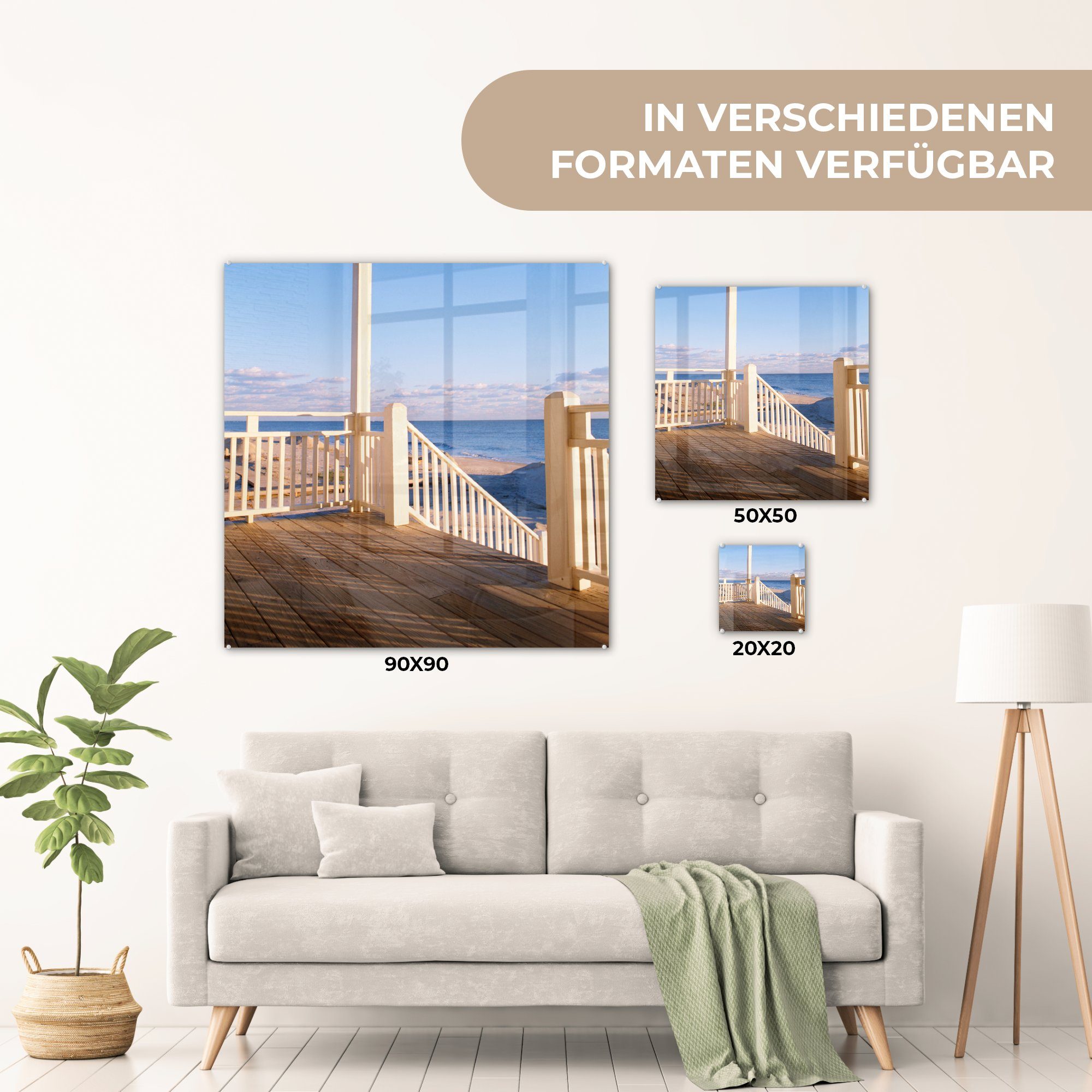 auf Wanddekoration - Glas eines Bilder (1 auf Strandhauses, - St), Foto Glasbilder - Wandbild Acrylglasbild Glas Balkon MuchoWow