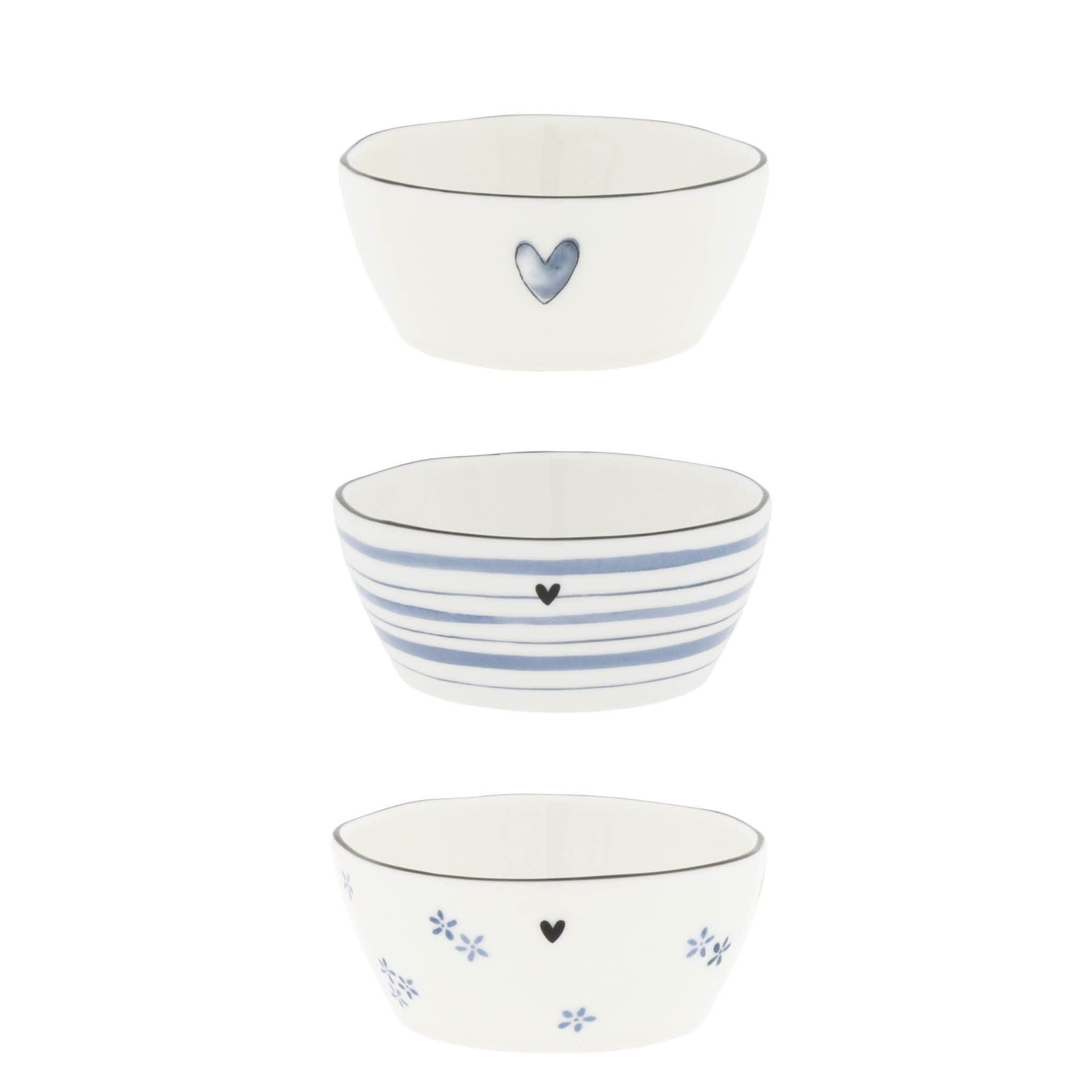 Bastion Collections Dipschale WATERCOLOUR, Keramik, Spülmaschinengeeignet, Weiß, Motiv: Streifen, Herz + Blume