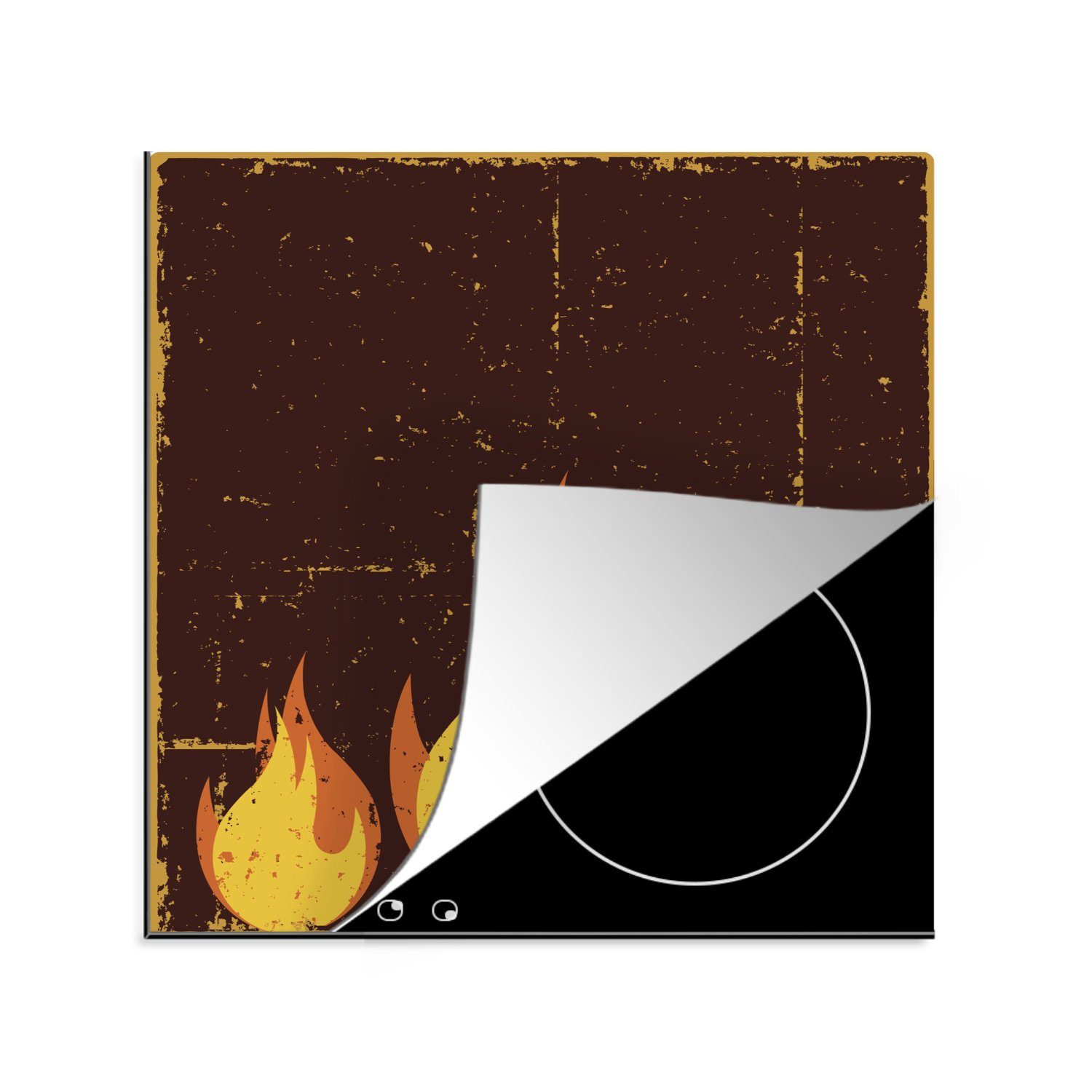 MuchoWow Herdblende-/Abdeckplatte Eine Illustration von drei orangefarbenen Flammen, Vinyl, (1 tlg), 78x78 cm, Ceranfeldabdeckung, Arbeitsplatte für küche