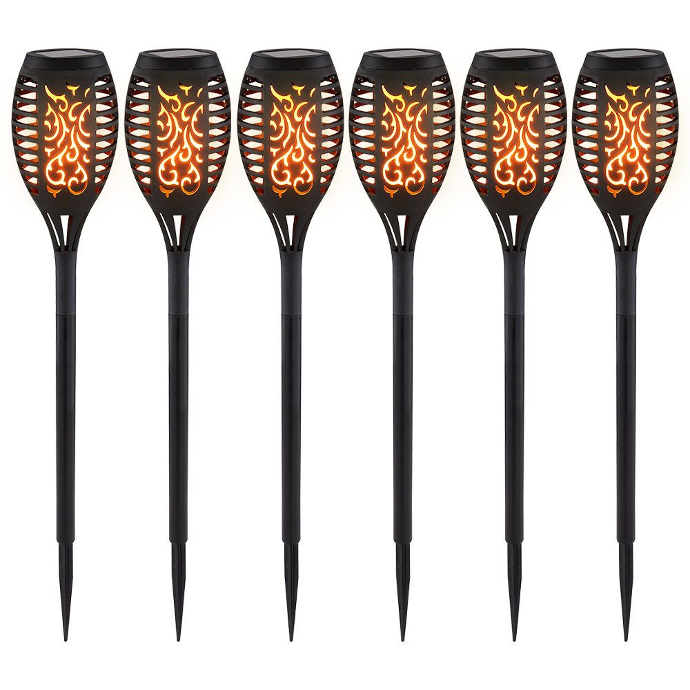 GLOBO LIGHTING LED Außen-Stehlampe, LED-Leuchtmittel fest verbaut, Warmweiß, Außen Solarleuchte Gartendeko Gartenfackel Stecklampe 6x LED Fackel