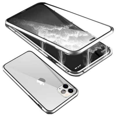 Wigento Handyhülle Für Apple iPhone 15 Pro Max 360 Grad Magnet Glas Bumper Handy Hülle