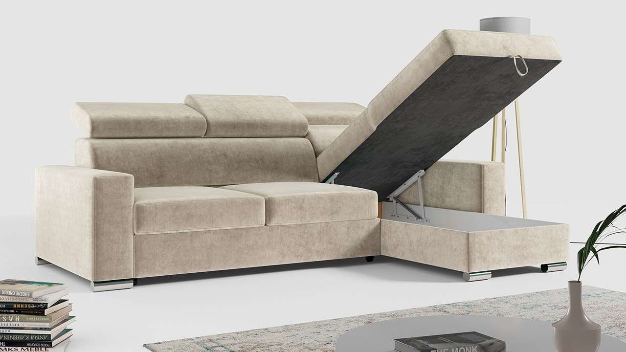 L FOX, Couch mit Form - - Ecksofa Schlaffunktion, Wohnlandschaft MKS MÖBEL Bettkasten