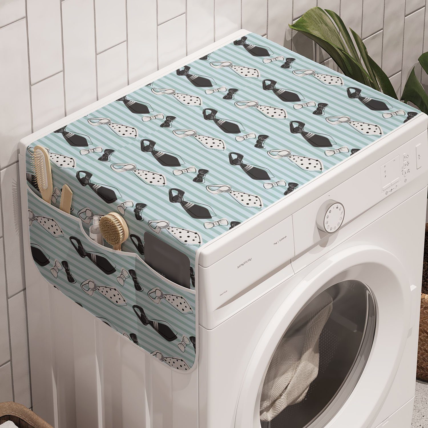 Abakuhaus Badorganizer Anti-Rutsch-Stoffabdeckung für Waschmaschine und Trockner, Mode Manly Fliege auf Streifen