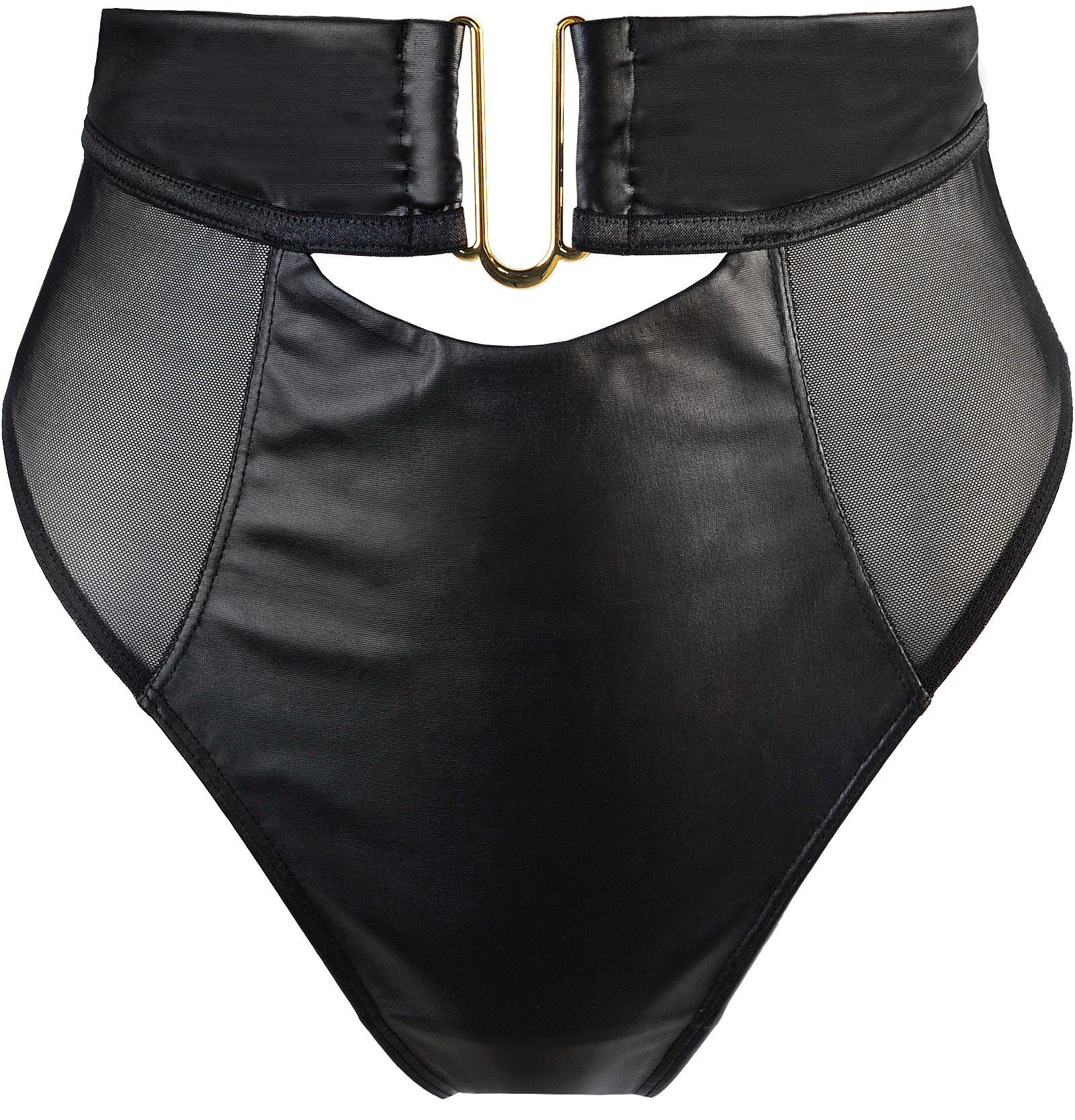 Panty Wetlook-String in schwarz High-Waist Panty