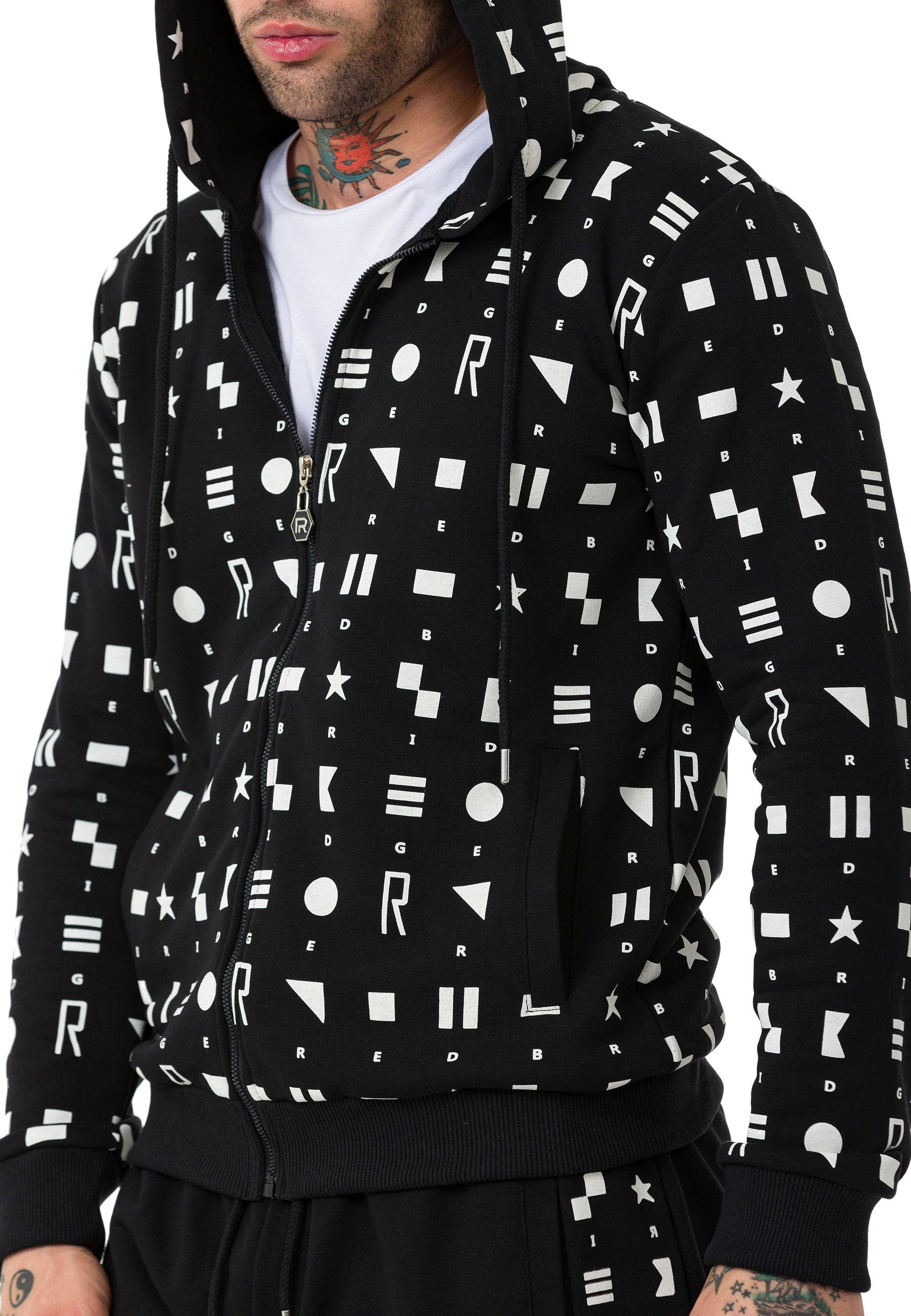 Kapuzensweatjacke Sweater Design mit Exklusiv Schwarz Geometric Shapes Kapuze RedBridge