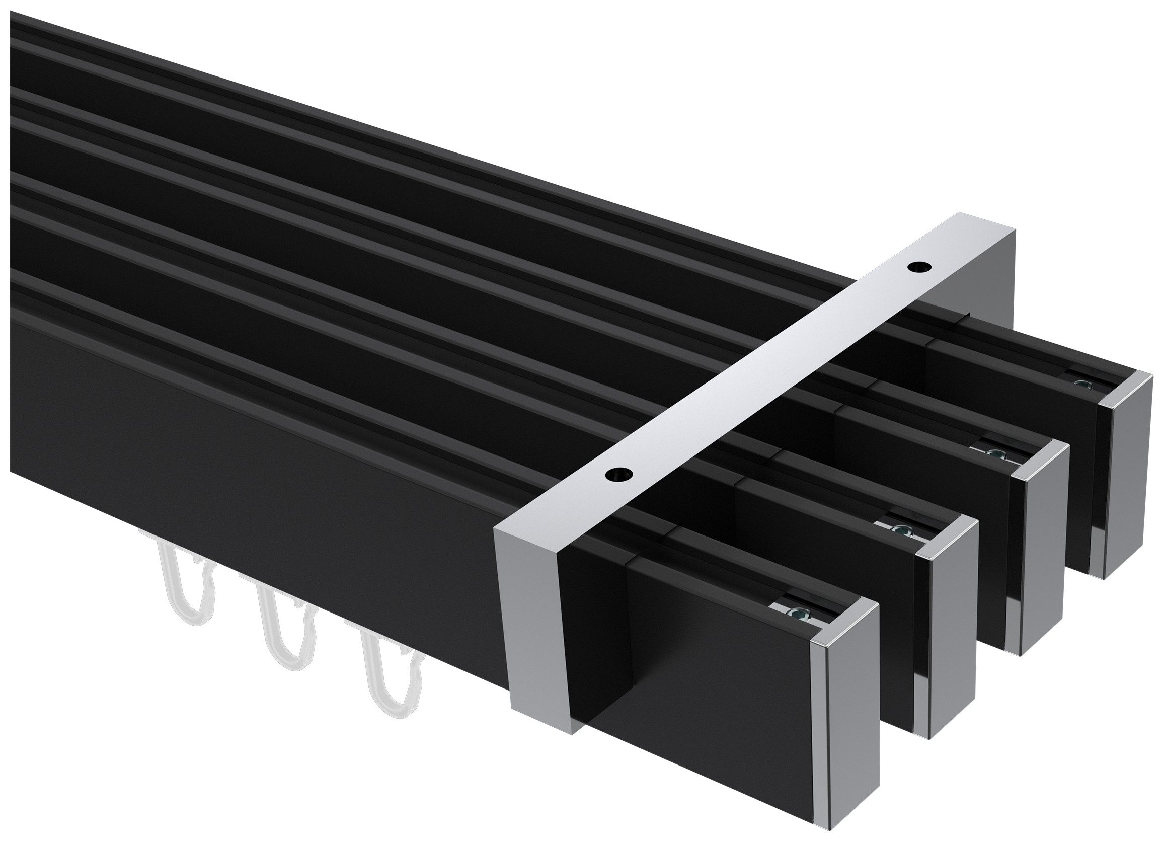 INTERDECO Innenlaufschiene Smartline Paxo, 4-läufig, Fixmaß, kürzbar, Deckenmontage, Aluminium, Schwarz / Chrom / Bicolor, 14x35