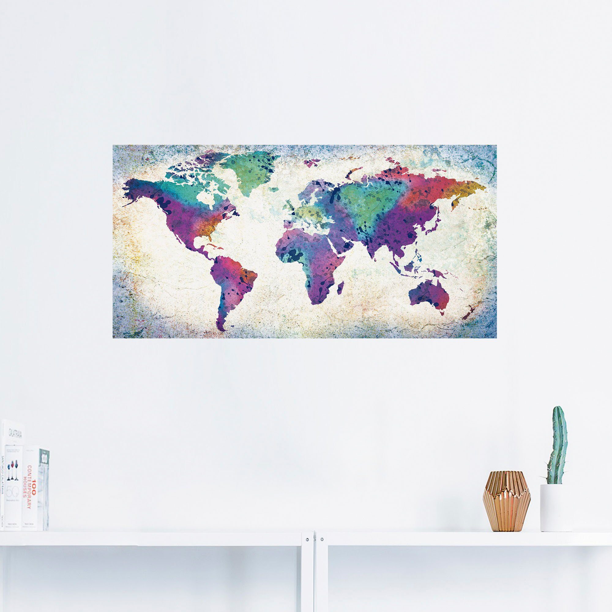 Artland Wandbild bunte Weltkarte, Größen in (1 Weltkarten Poster Land- & versch. als Wandaufkleber Leinwandbild, Alubild, St), oder