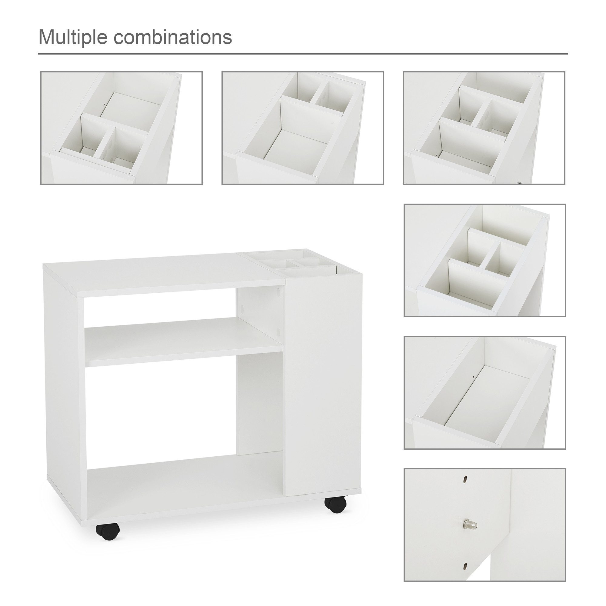 Mondeer Aktenschrank Mobiler Rollcontainer mit Verstellbaren Trennwänden 70 x 36 x 60 cm Weiß – Bild 5 von 5