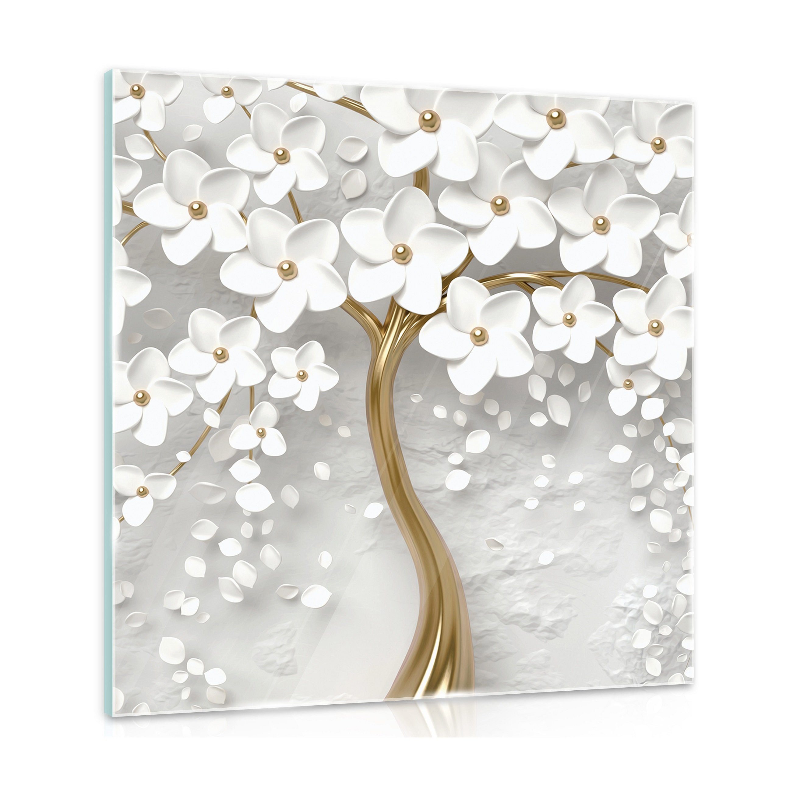 Wallarena Glasbild Blumen Abstrakt Baum, Modern Glasbilder Wohnzimmer Schlafzimmer Badezimmer, Bild Auf Glas Wandbilder, (Einteilig), Premium Glasbilder