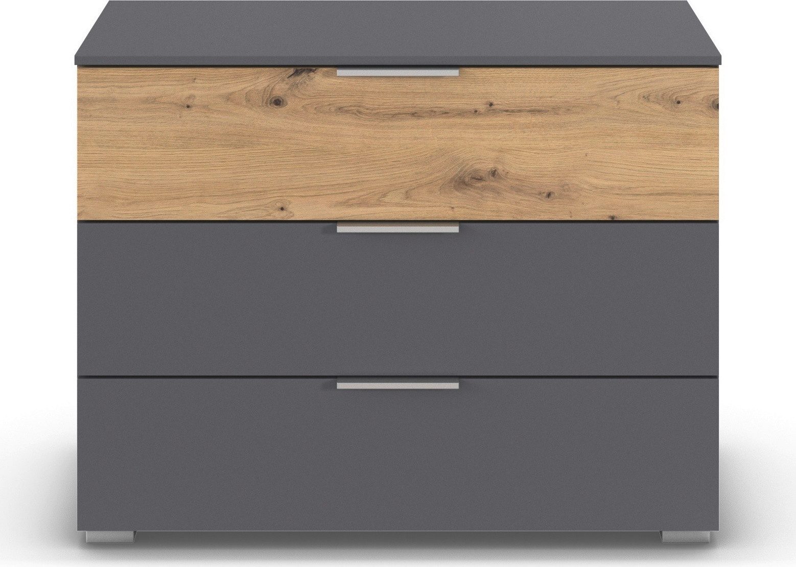 rauch Schubkastenkommode Lowboard Sideboard Schubladenkommode Kommode ASTANA (Breite 80 cm / Höhe 61 cm), mit 3 geräumigen Schubladen, Kantengriff in Alufarben MADE IN GERMANY