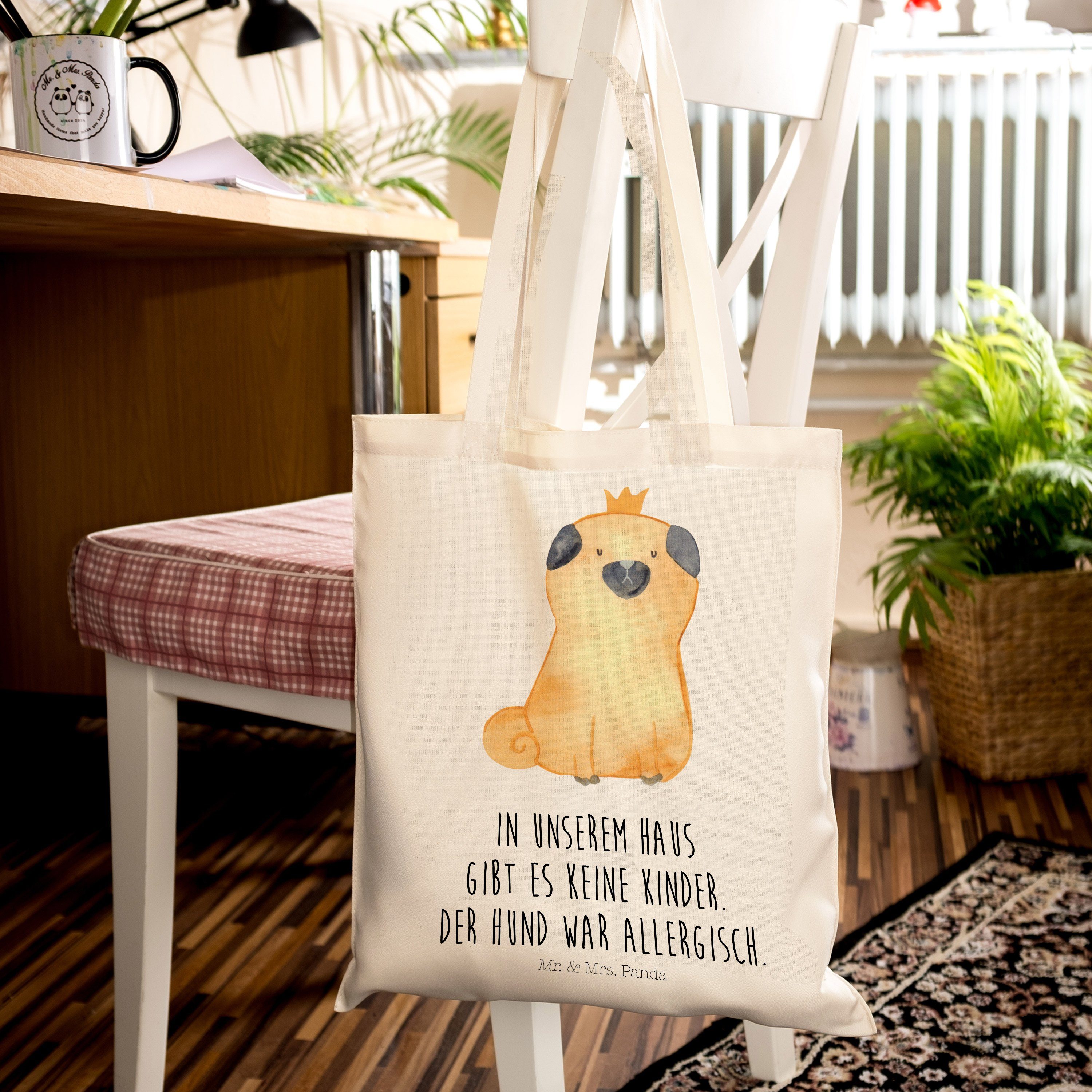 Mr. & Mrs. Ti Hund, - - Geschenk, Transparent Mops (1-tlg) Panda Hundemotiv, Tragetasche Krone Hundeliebe,