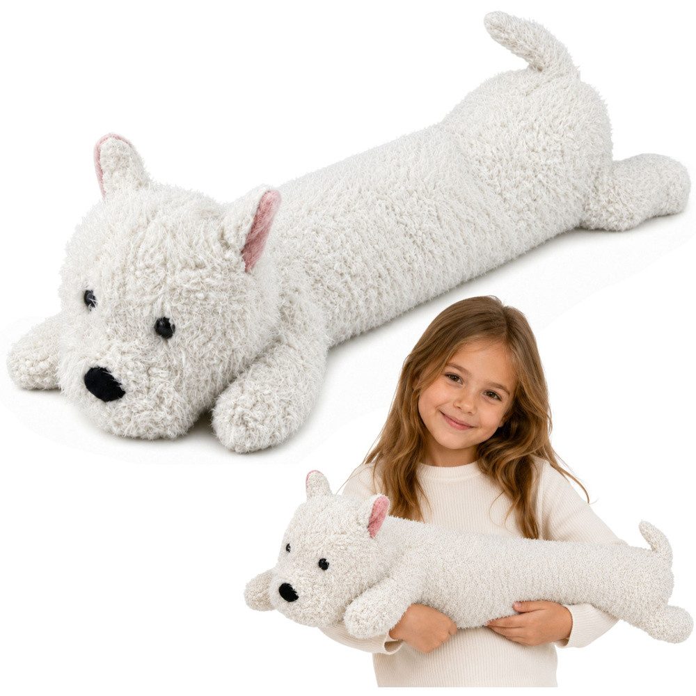 LEAN TOYS Kuscheltier Plüschhund Schmusetier Kuschelkissen (Spar-Set, 1-St., 60 x 20 x 20 cm weich), extra weich, längliche Form, auch als Kissen