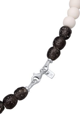 Kuzzoi Silberkette Recycelte Glas Schwarz Weis Perlen Beads 925 Silber, Kugel