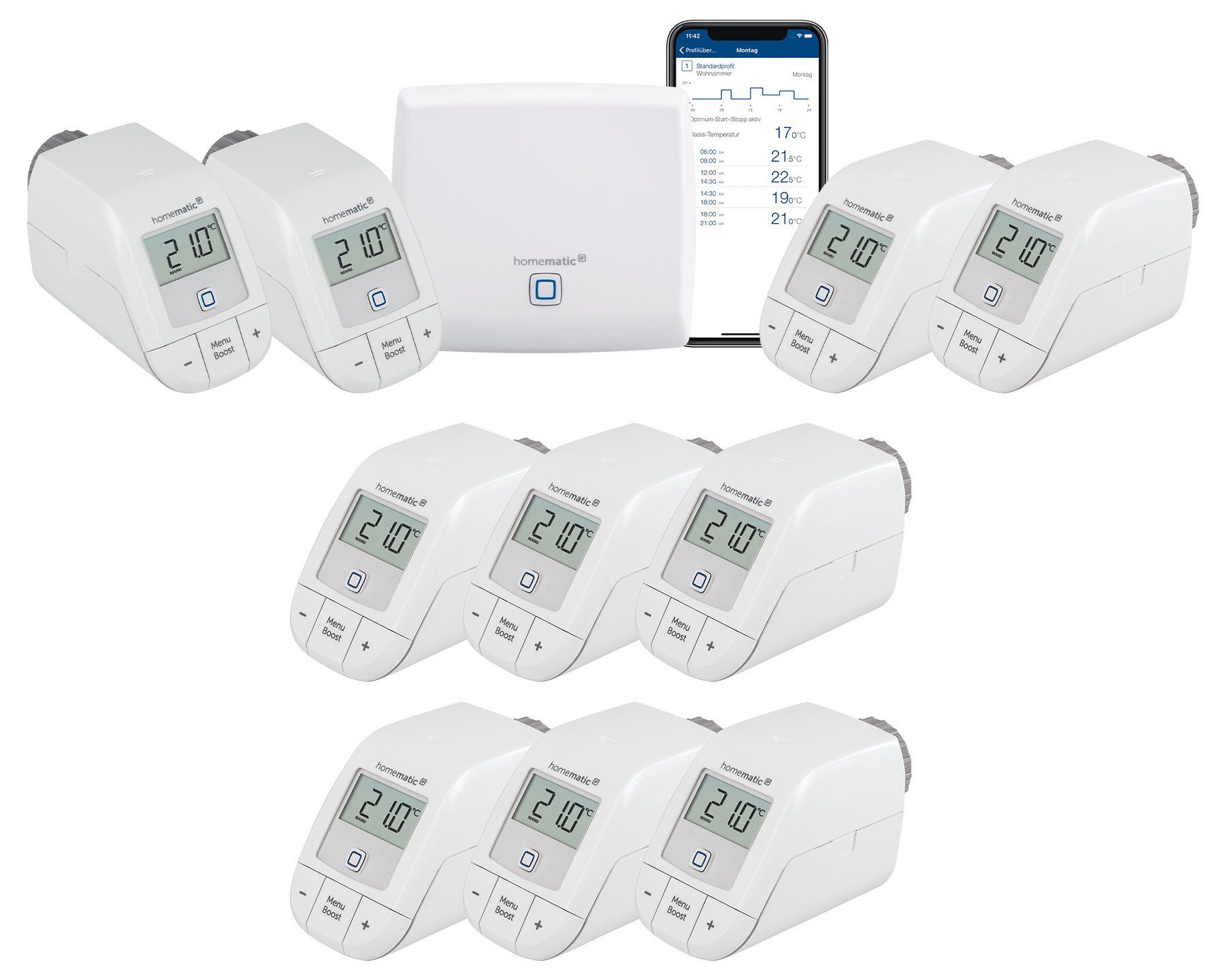 Homematic IP Heizkörperthermostat Bundle Starter Set Heizen + 8x Heizkörperthermostat basic, Access Point + 10 x Homematic IP Heizkörperthermostat - basic