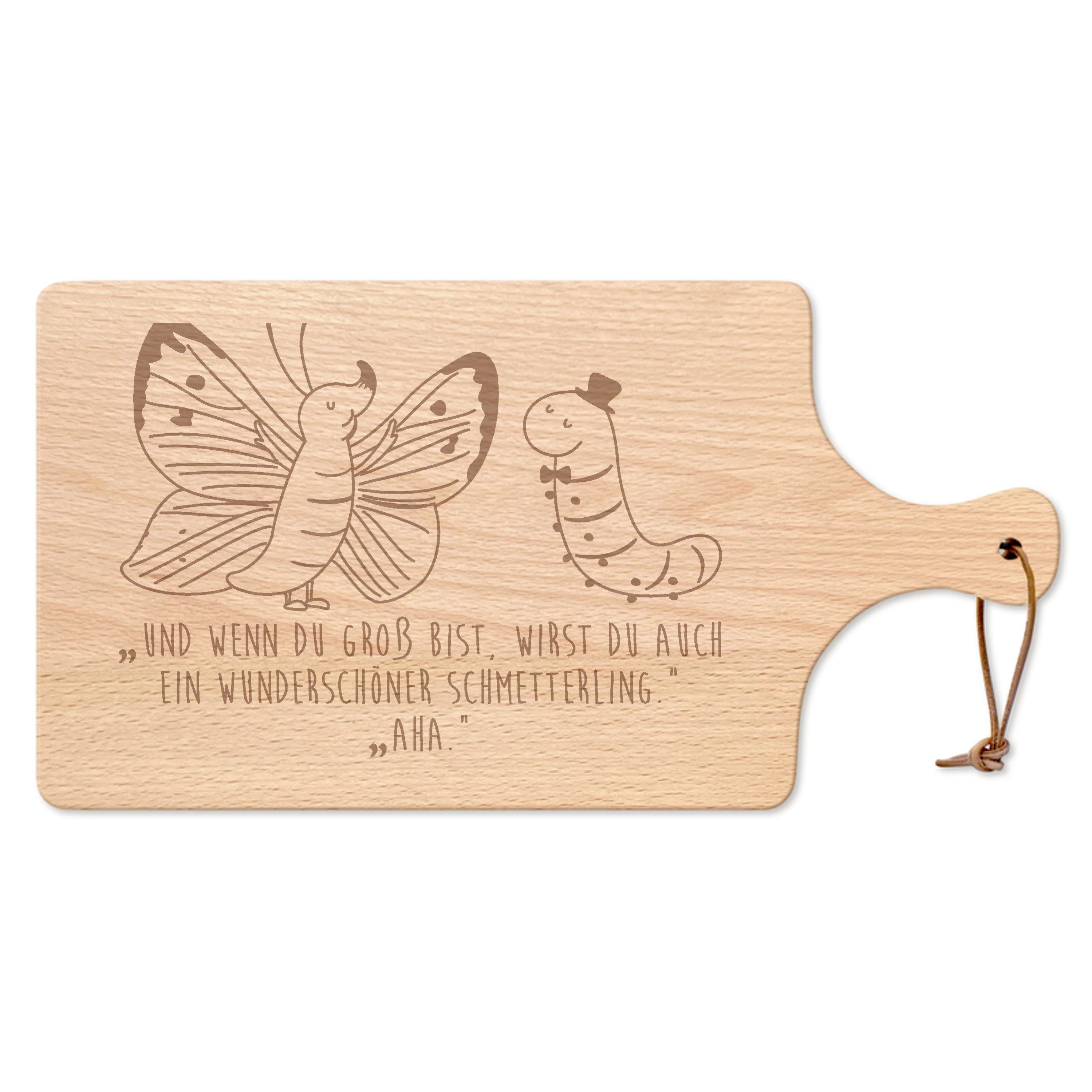 Mr. & Mrs. Panda Servierbrett Raupe Schmetterling, Frühstücksbrettchen, Transparent, Frühstücksbret, Buchenholz, (Packung), Hackbrett Steakbrett Käsebrett