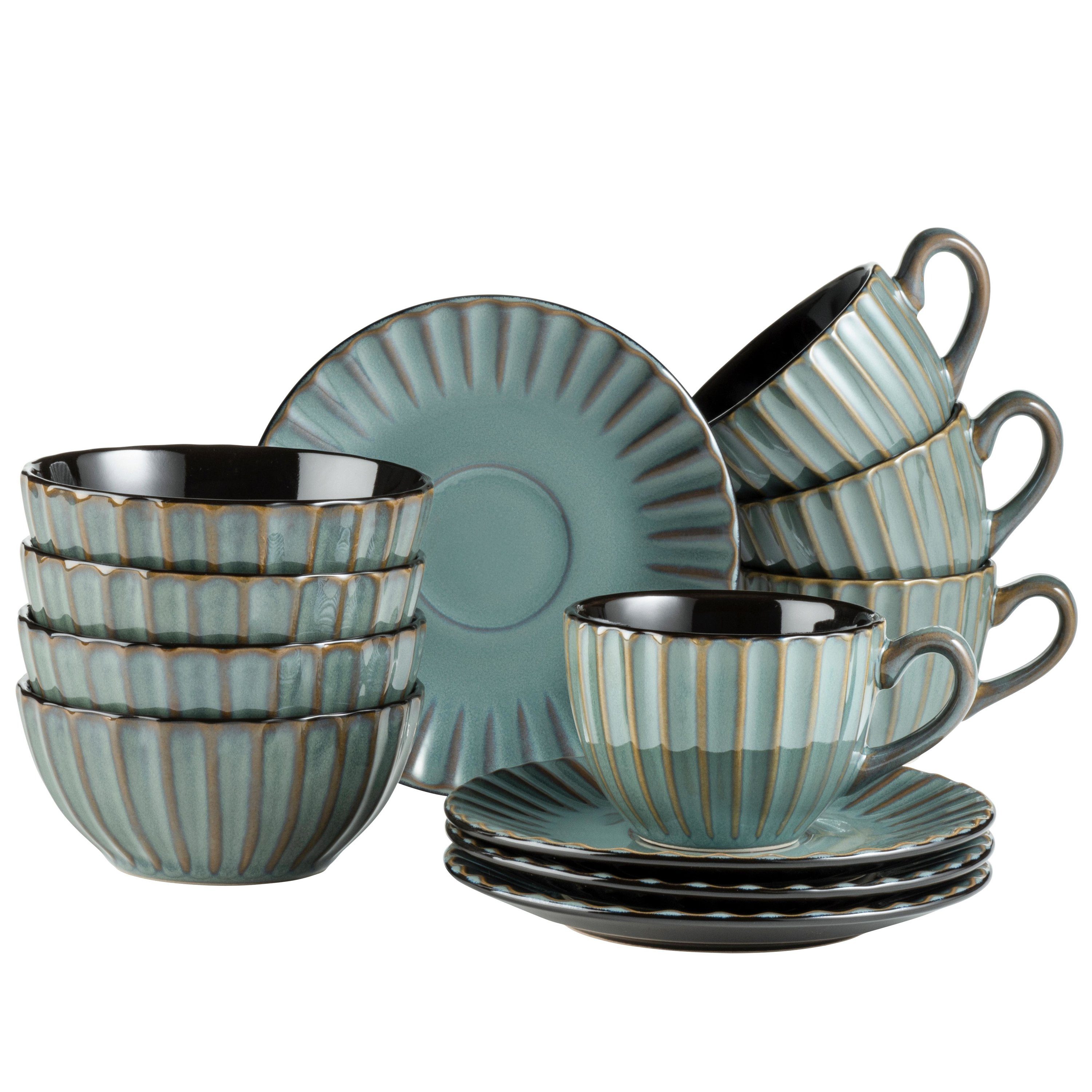 MÄSER Frühstücks-Geschirrset Confino (12-tlg), 4 Personen, Steinzeug