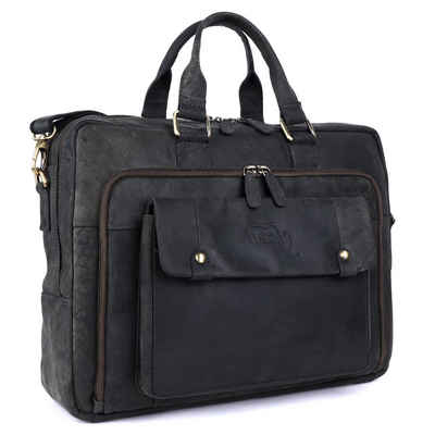 TUSC Businesstasche »Oberon 15L«, Premium Ledertasche für Laptop bis 15,6 Zoll und Vintage Stil