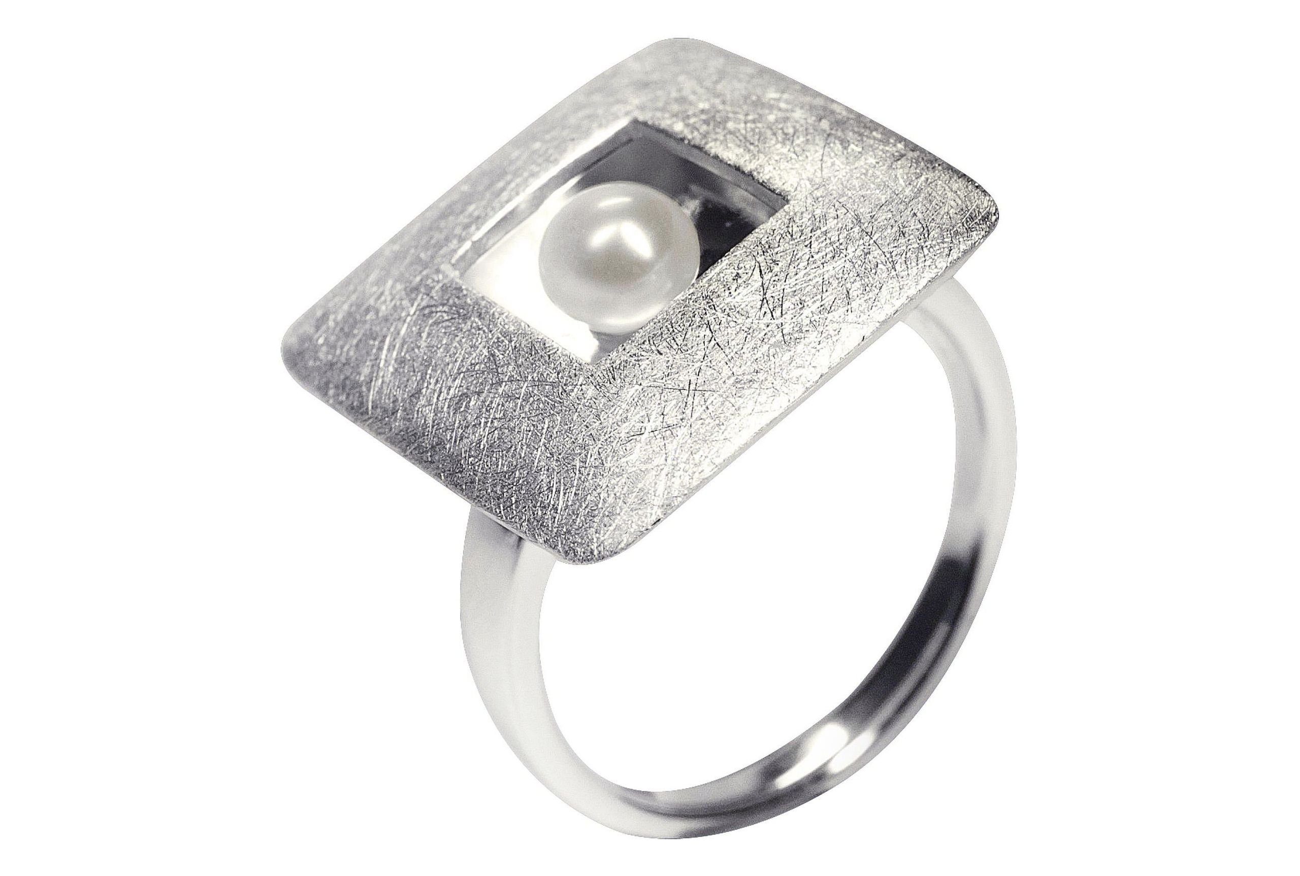 SILBERMOOS Perlenring XL Ring "Quadrat mit Perle", 925 Sterling Silber günstig online kaufen