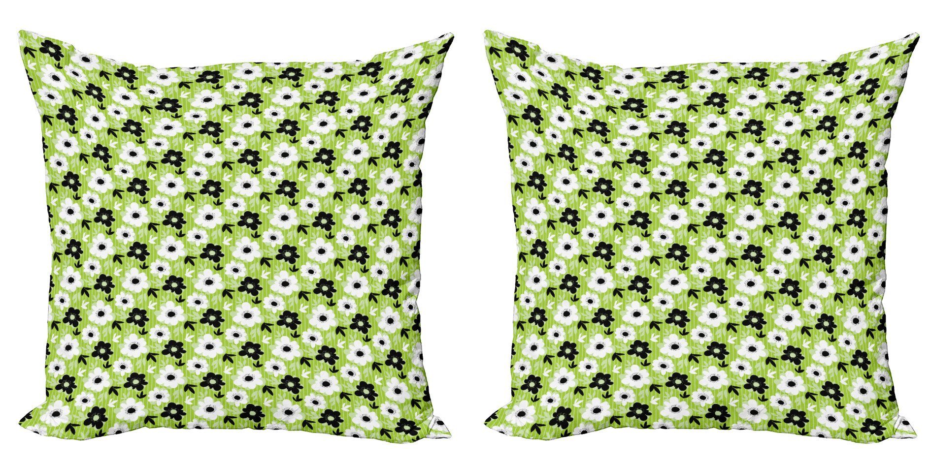 Kissenbezüge Modern Accent Doppelseitiger Digitaldruck, Abakuhaus (2 Stück), Frühling Vögel Streifen und Blumen