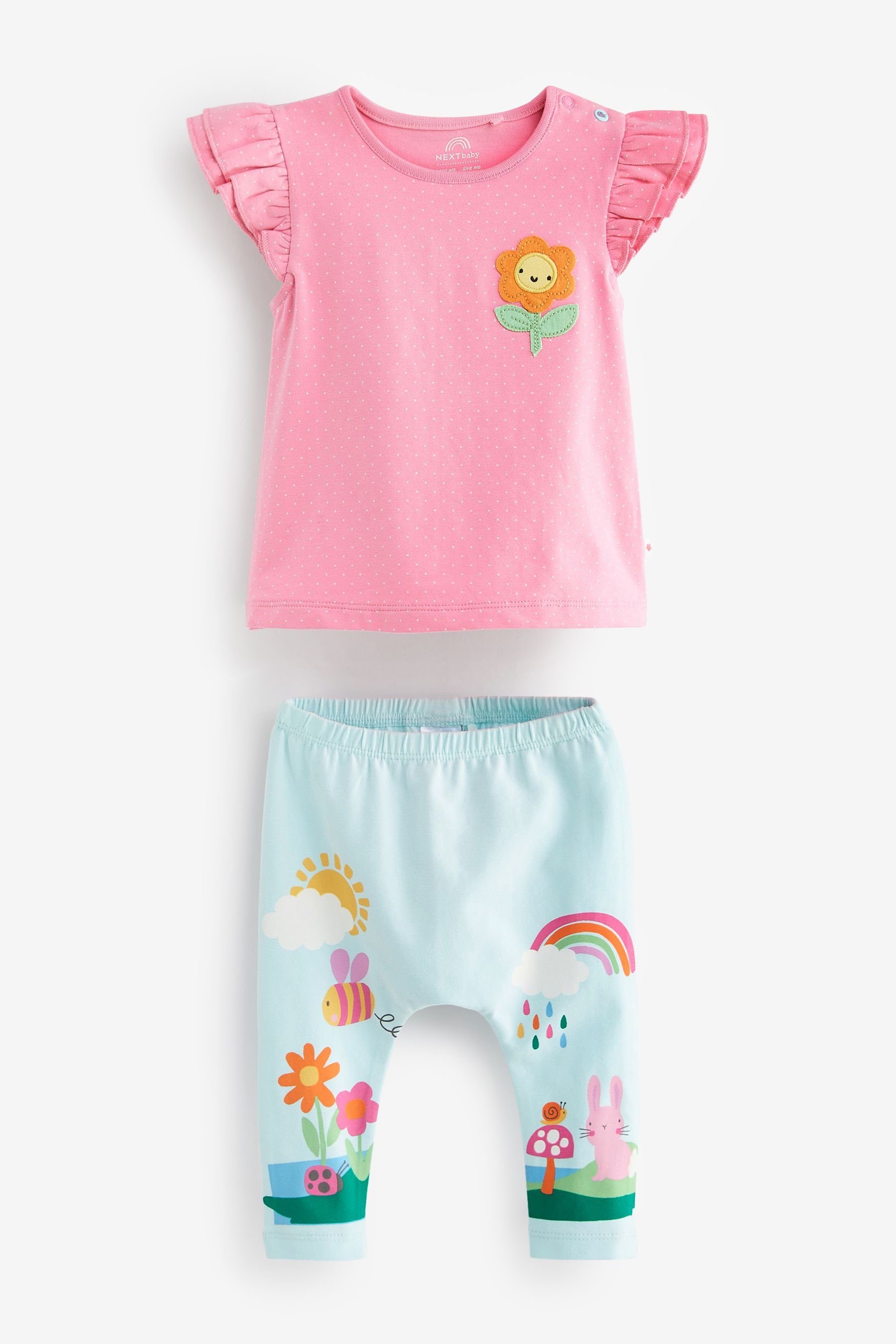 Next Shirt & Leggings 2er-Set Baby-T-Shirt aus Webmaterial und Leggings (2-tlg) Pink/Blue Character