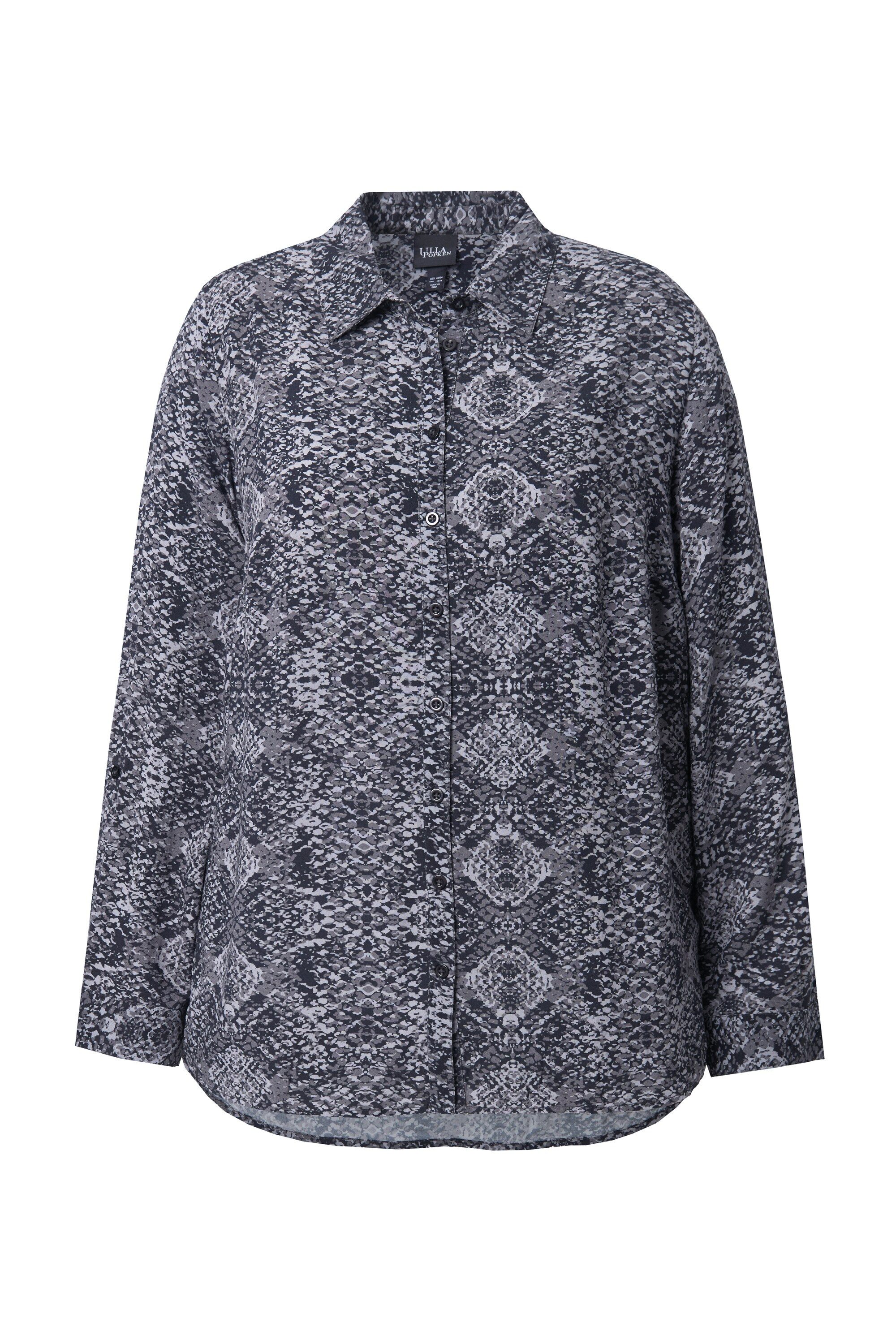 Ulla Popken Hemdbluse Hemdbluse Schlangenmuster Hemdkragen Langarm günstig online kaufen