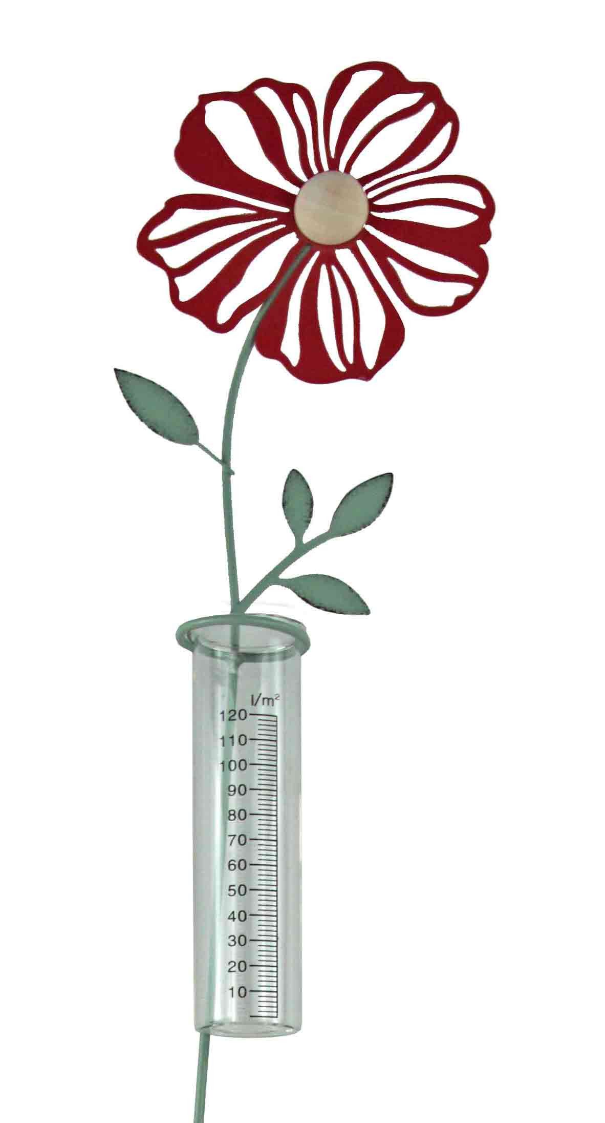 Holzwurm GmbH Dekorativer Regenmesser „Rote Blume“ – Ein Blickfang für Ihren Garten Regenmesser (Regenmesser Blume rot, inkl. Glas)