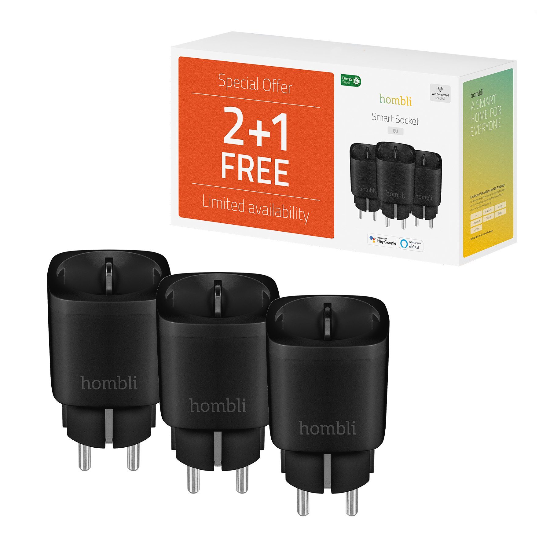 smarte Hombli Smart-Home-Zubehör Schwarz 2+1 Pack Steckdose Promo EU,