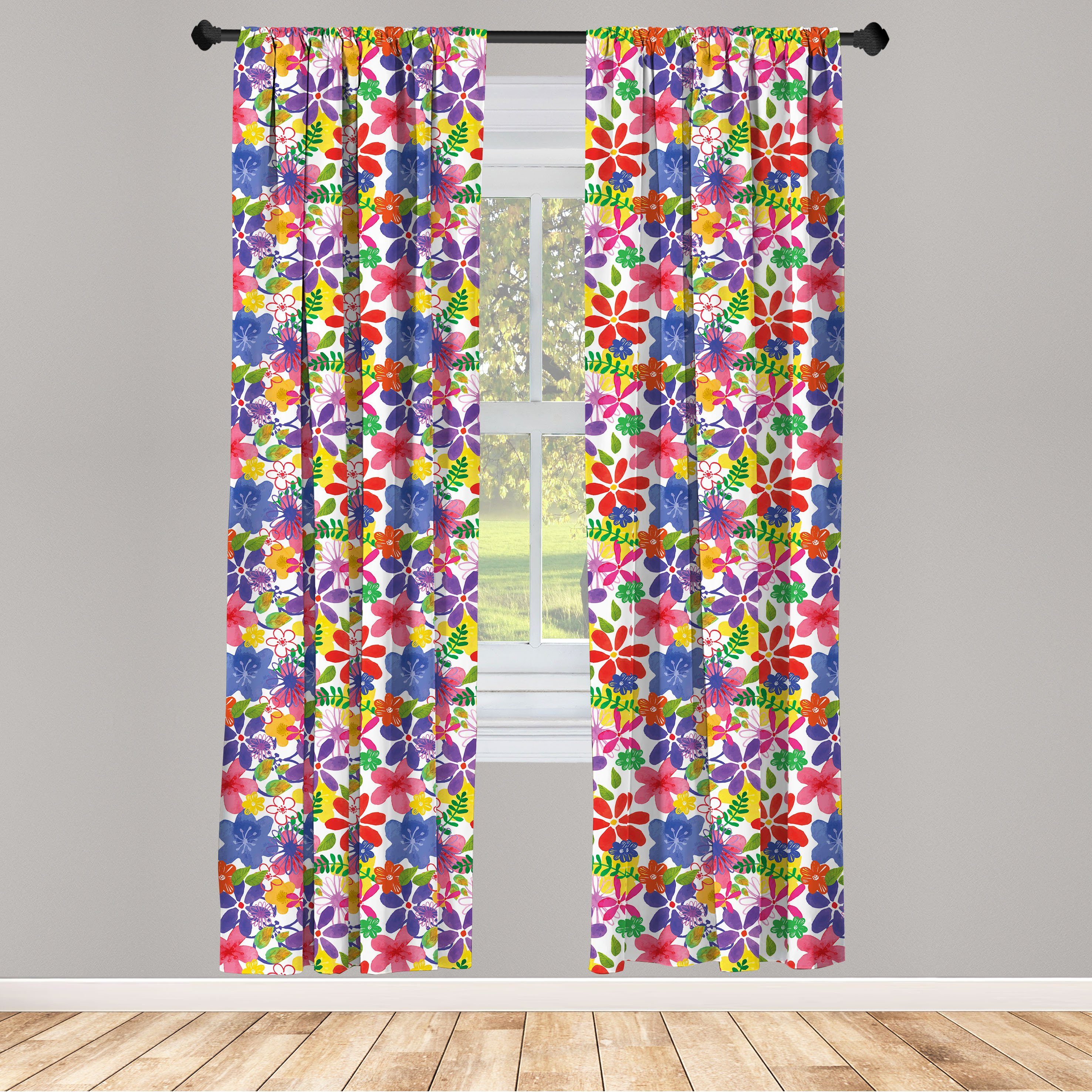Gardine Vorhang für Wohnzimmer Schlafzimmer Dekor, Abakuhaus, Microfaser, Frühling Blühend Blüten-Muster