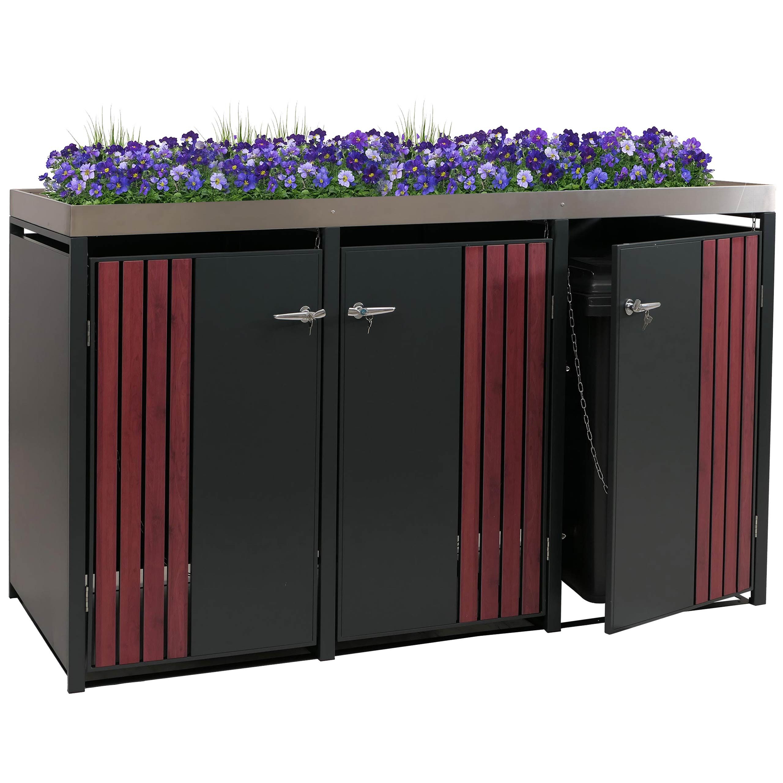 MCW Mülltonnenbox MCW-O67-PK-3 (1 St), Luftzirkulation durch Belüftungsschlitze