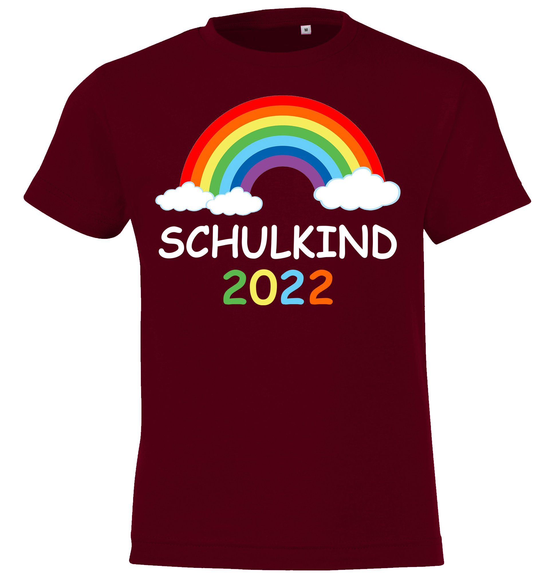 Youth Designz T-Shirt Schulkind 2022 Kinder Shirt mit süßem Regenbogen Frontaufdruck Burgund