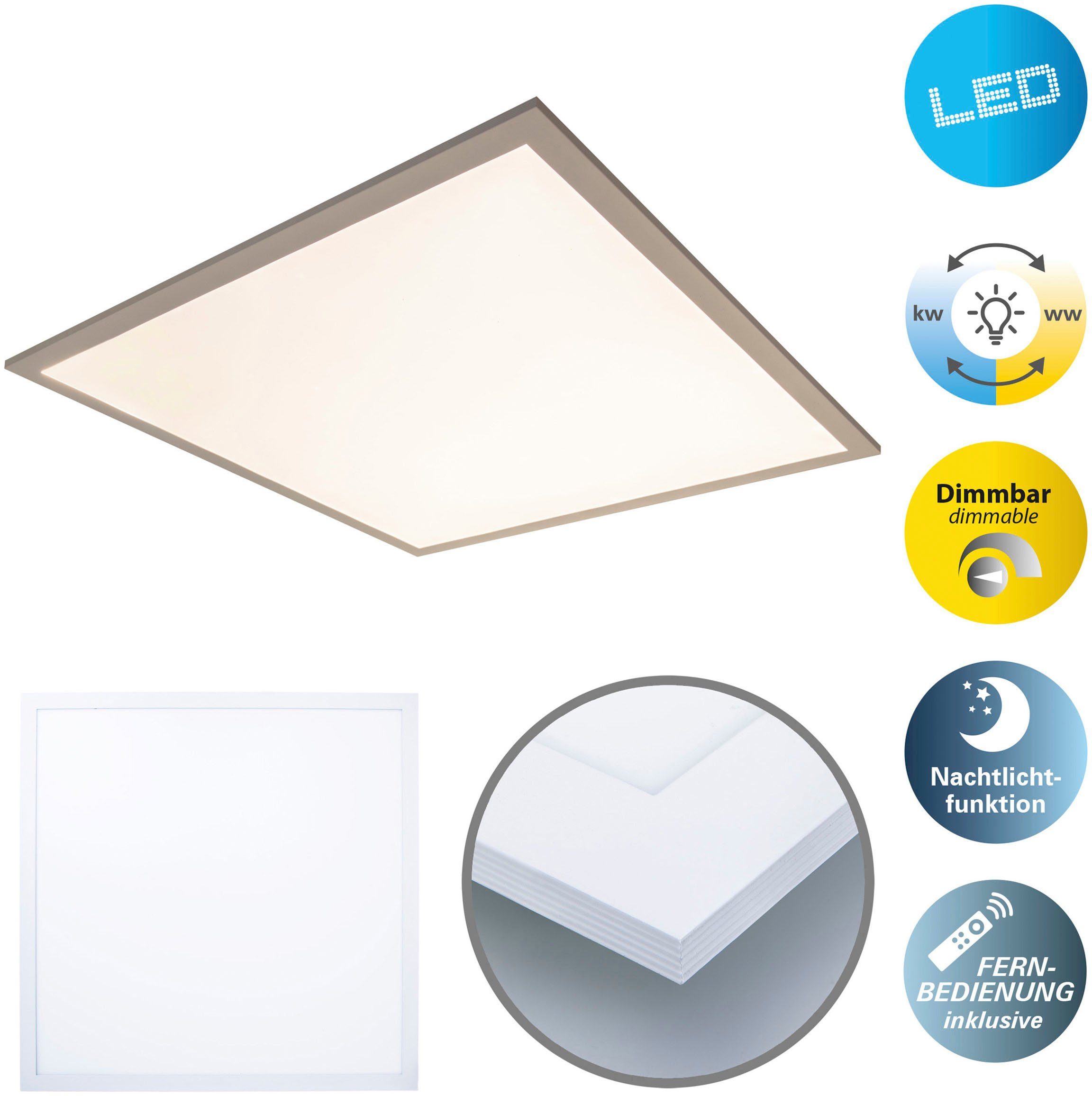 LED über Fernbedienung, LED Panel Deckenleuchte Nico, Warmweiß, Kaltweiß, näve Dimmfunktion, CCT CCT, Helligkeitsstufen, Neutralweiß, Nachtlichtfunktion, - mehrere Lichtfarbe integriert, wechselbar fest dimmbar,