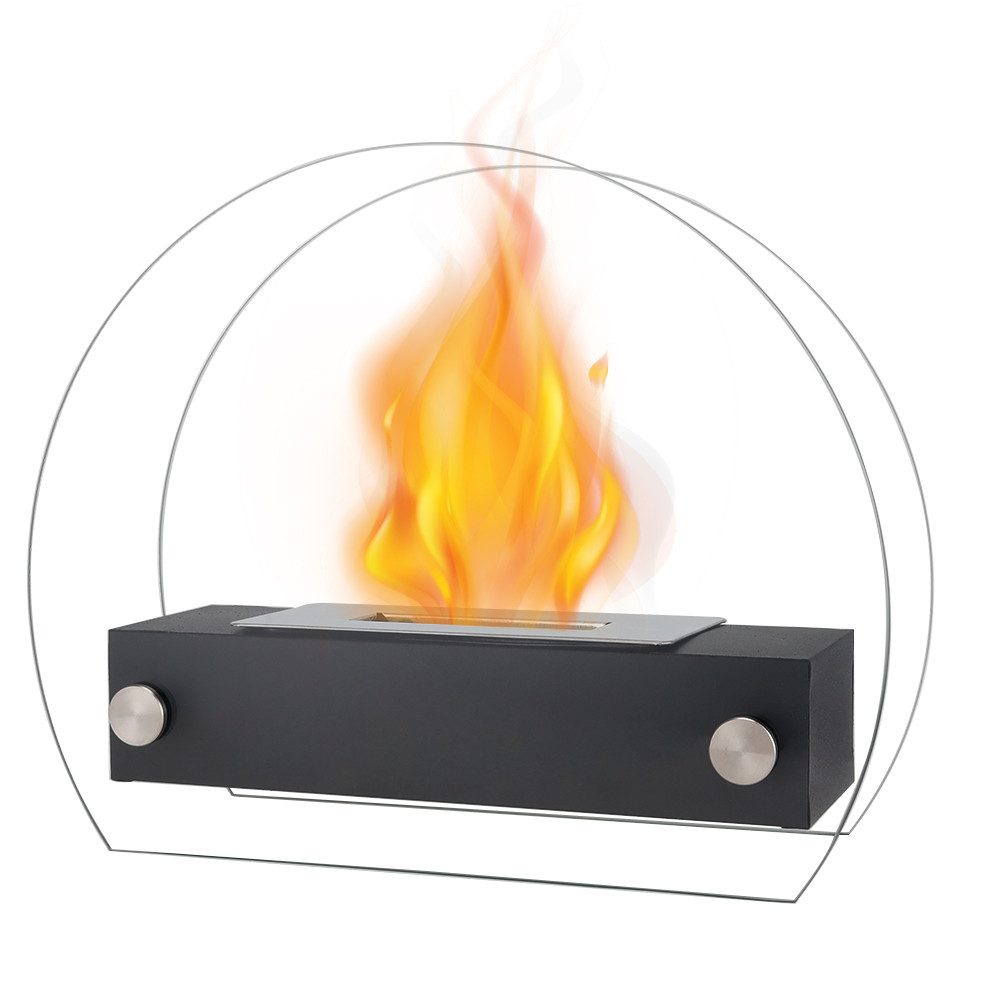 JHY DESIGN Feuerschale 35cm Breite Tisch-Feuerschale Tisch-Kami Windlichter aus Metall & Glas, (1-St), für Innen und Außenbereich Terrasse Schwarz