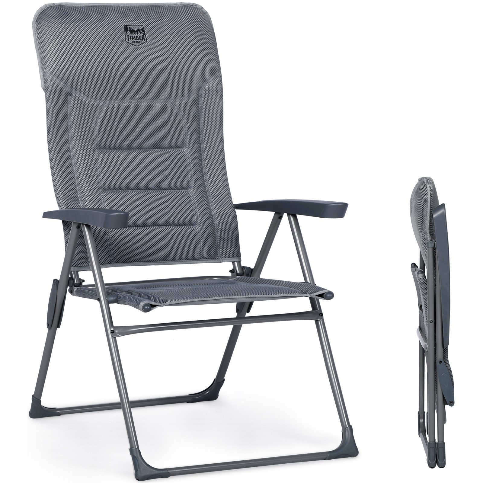 TIMBER RIDGE Klappstuhl Campingstuhl Faltbar Verstellbare Rückenlehne 7 Positionen Gepolstert (1 St), 150kg Belastbar Grau