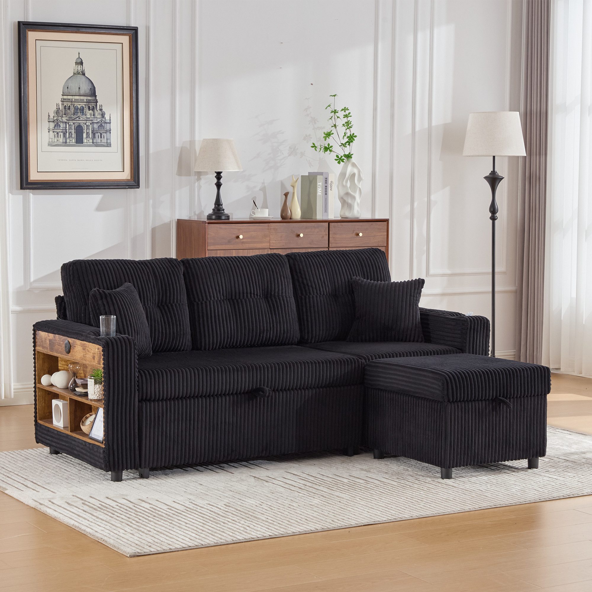 TavilaEcon Ecksofa Mehrfunktionales Cord-Sofa mit Stauraum & Ausziehbett, 1 günstig online kaufen