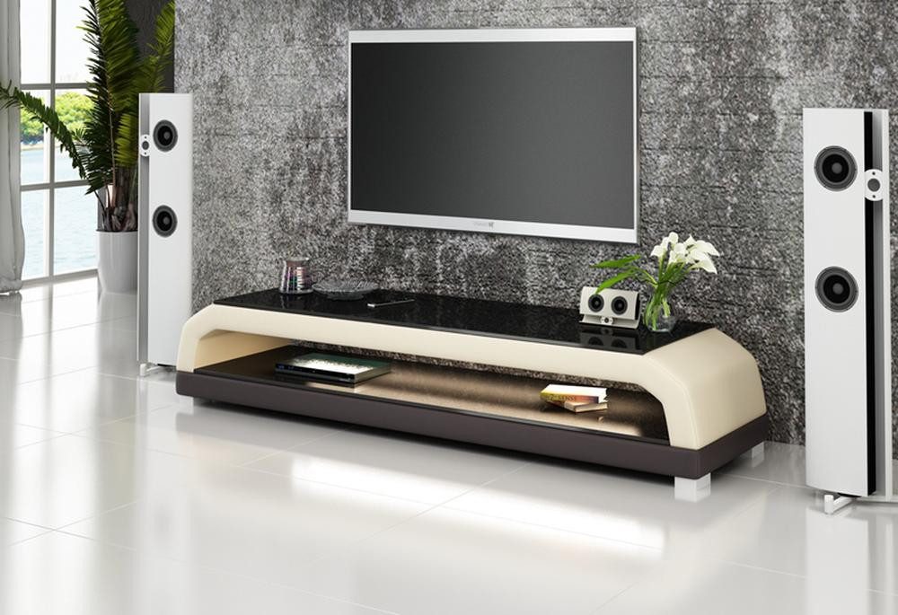 Lowboard RTV TV Sideboard aus Leder und Glas mit Stauraum