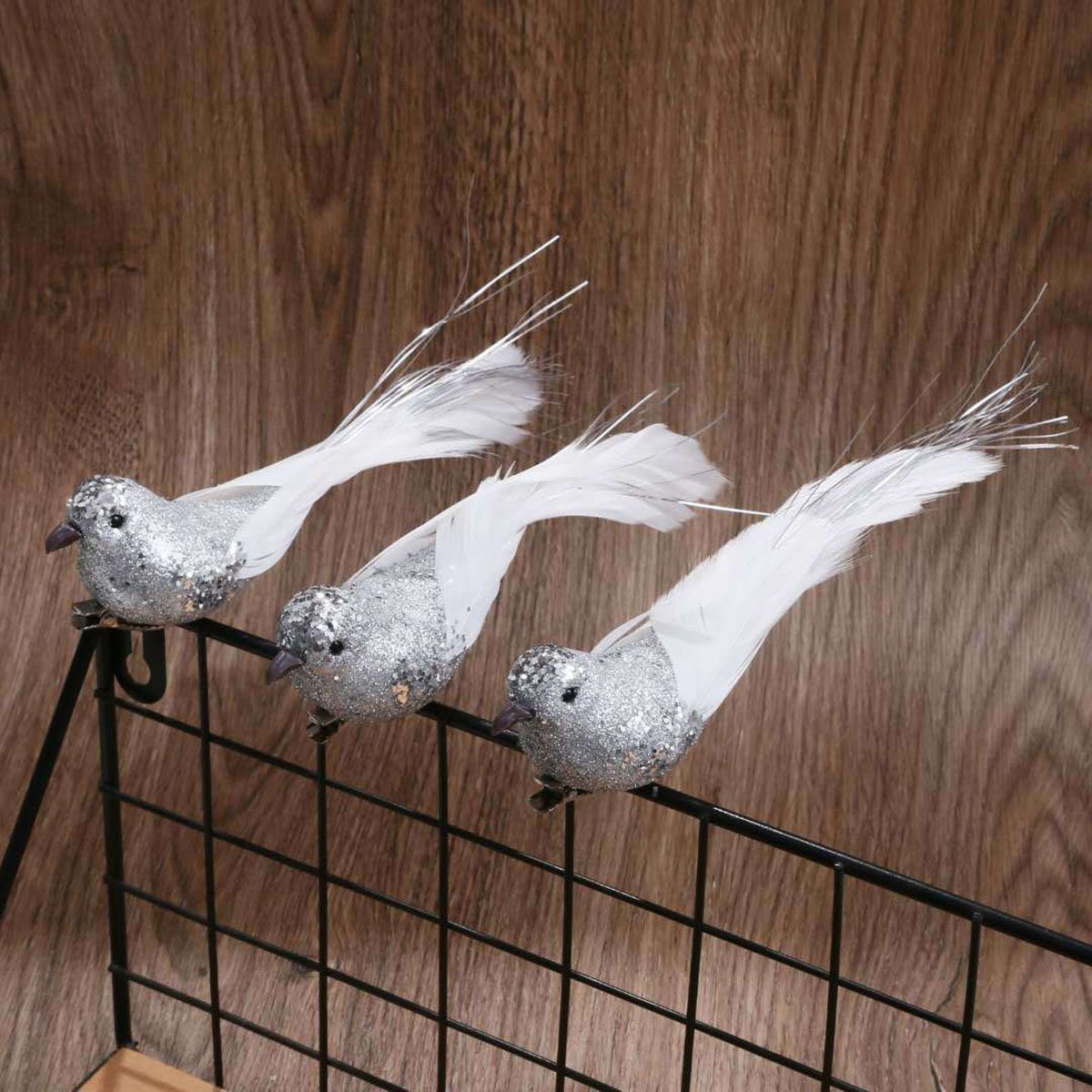 CTGtree Bastelfedern 12 Dekorieren, (12-tlg) Vögel Silber Dekoration zum Stück dekorationensvögel