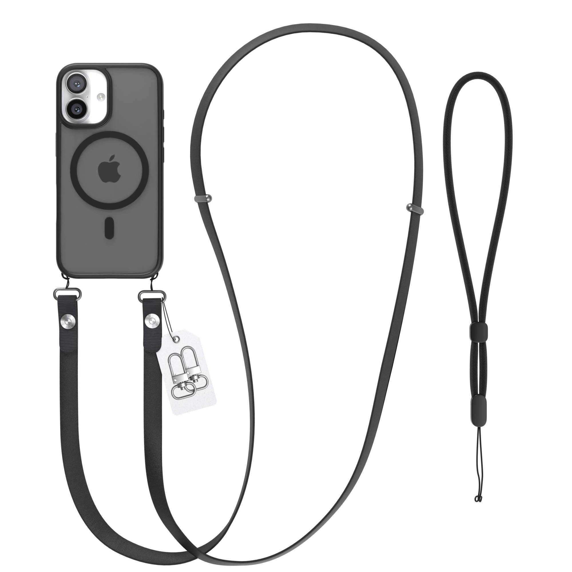 EAZY CASE Handykette Outdoor Case MagSafe Handyband für Apple iPhone 16 6,1 Zoll, MagSafe Outdoor Case mit magnetischer, flexibler Handykette Schwarz