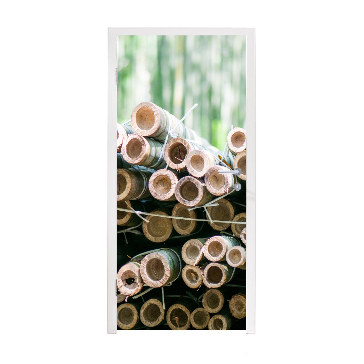 MuchoWow Türtapete Stapel von geschnittenem Bambus Arashiyama, Matt, bedruckt, (1 St), Fototapete für Tür, Türaufkleber, 75x205 cm